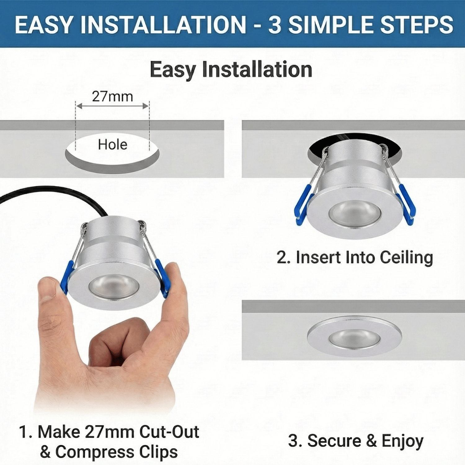 Begaman SMART Colour | Silver Recessed 3W Spot Kit | LED + 5m Cable, RGB Full Colour
