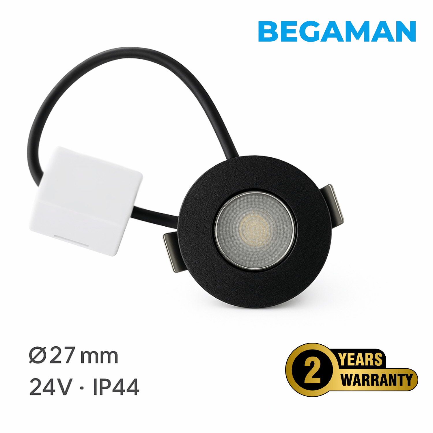 Begaman ONE Porch | Black Recessed 1W Spot Kit | LED + 20cm Cable + Driver, 2700K Warm White