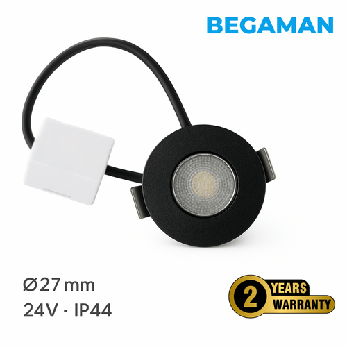 Begaman ONE Porch | Black Recessed 1W Spot Kit | LED + 20cm Cable + Driver, 2700K Warm White