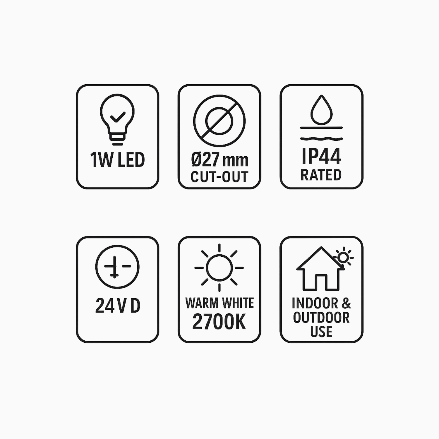 Begaman ONE Porch | Black Recessed 1W Spot Kit | LED + 20cm Cable + Driver, 2700K Warm White