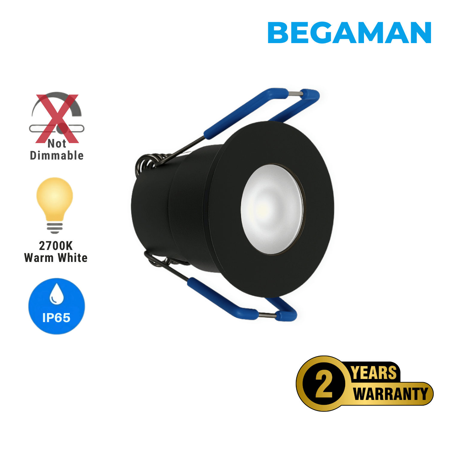 Begaman PRO Core | Black Recessed 3W Spot Kit | LED + 5m Cable, 2700K Warm White