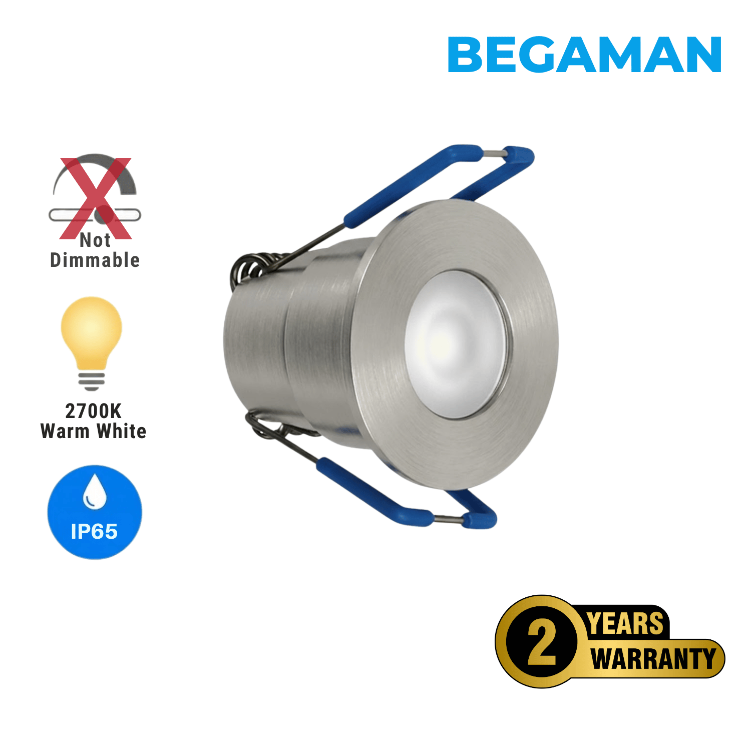 Begaman PRO Core | Silver Recessed 3W Spot Kit | LED + 5m Cable + 36W Driver + EU Plug + Junction Box, 2700K Warm White