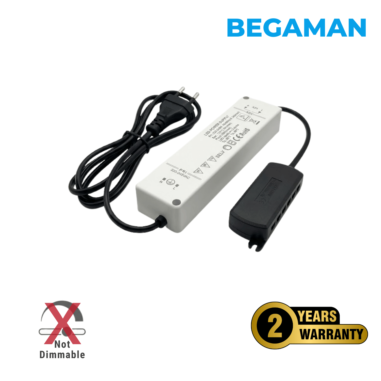 Begaman PRO Core | Not Dimmable Recessed 3W Spot Kit Serie Driver Kit | 36W Driver + EU Plug + Junction Box