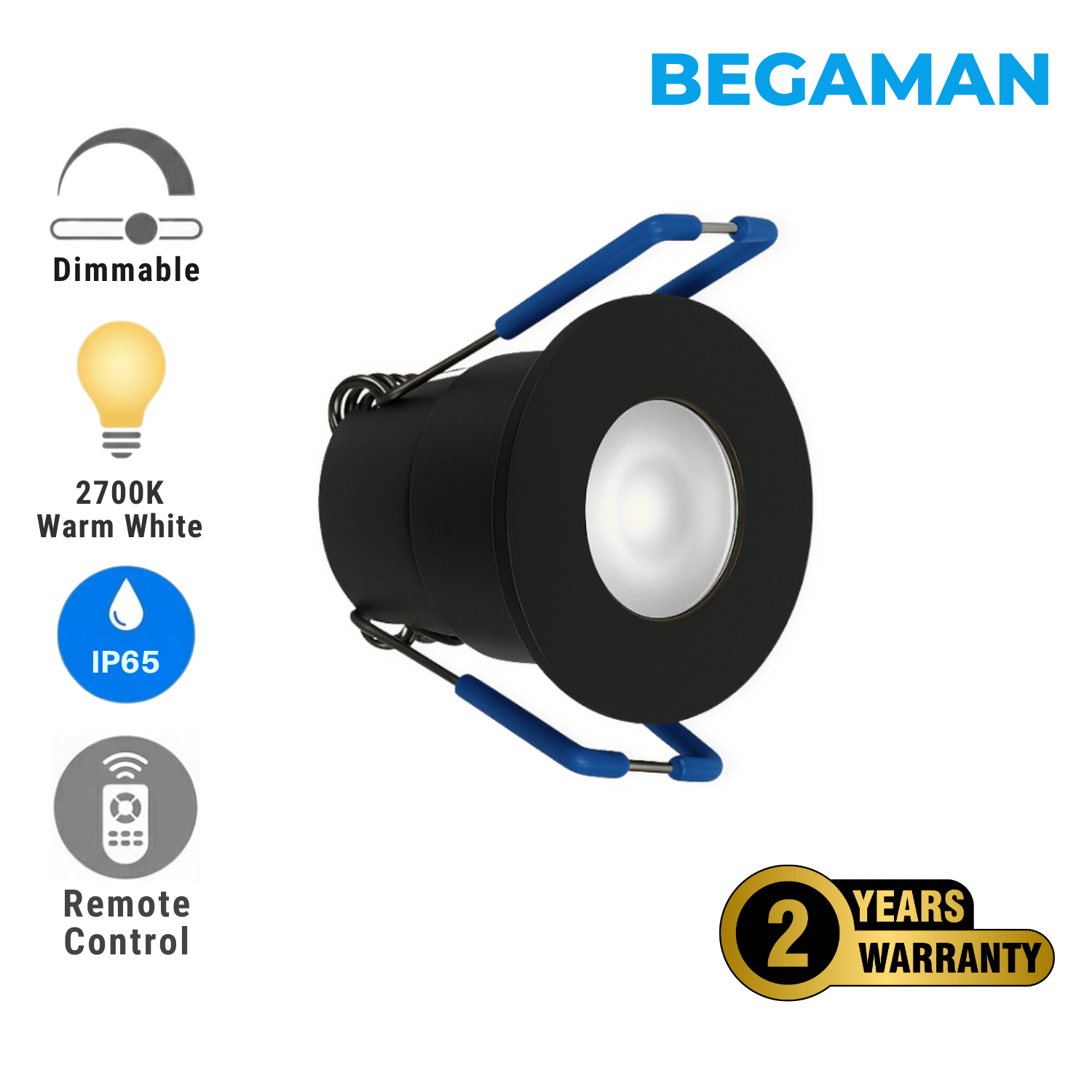Begaman PRO Dim | Black Recessed 3W Spot Kit | LED + 5m Cable, 2700K Warm White