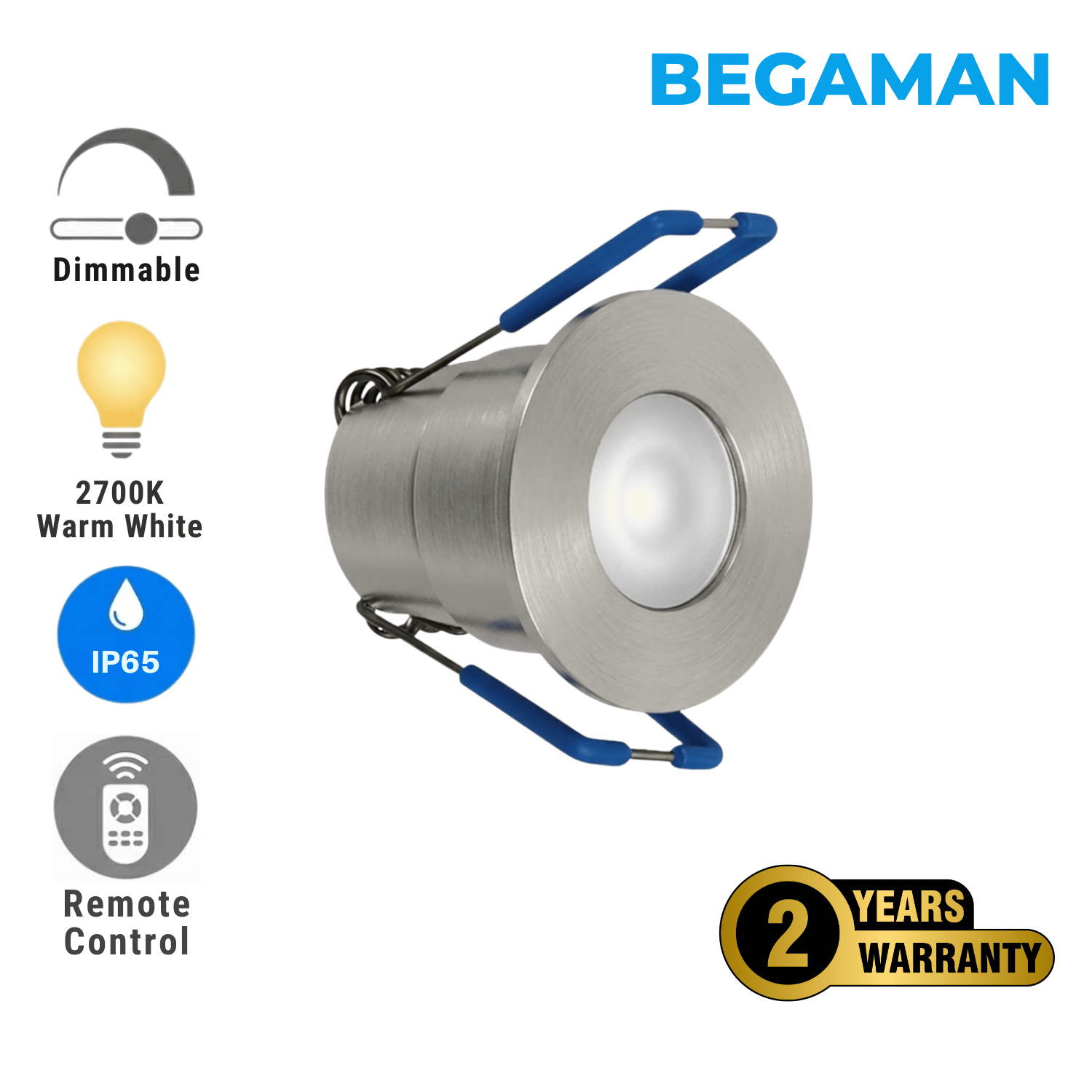 Begaman PRO Dim | Silver Recessed 3W Spot Kit | LED + 5m Cable, 2700K Warm White