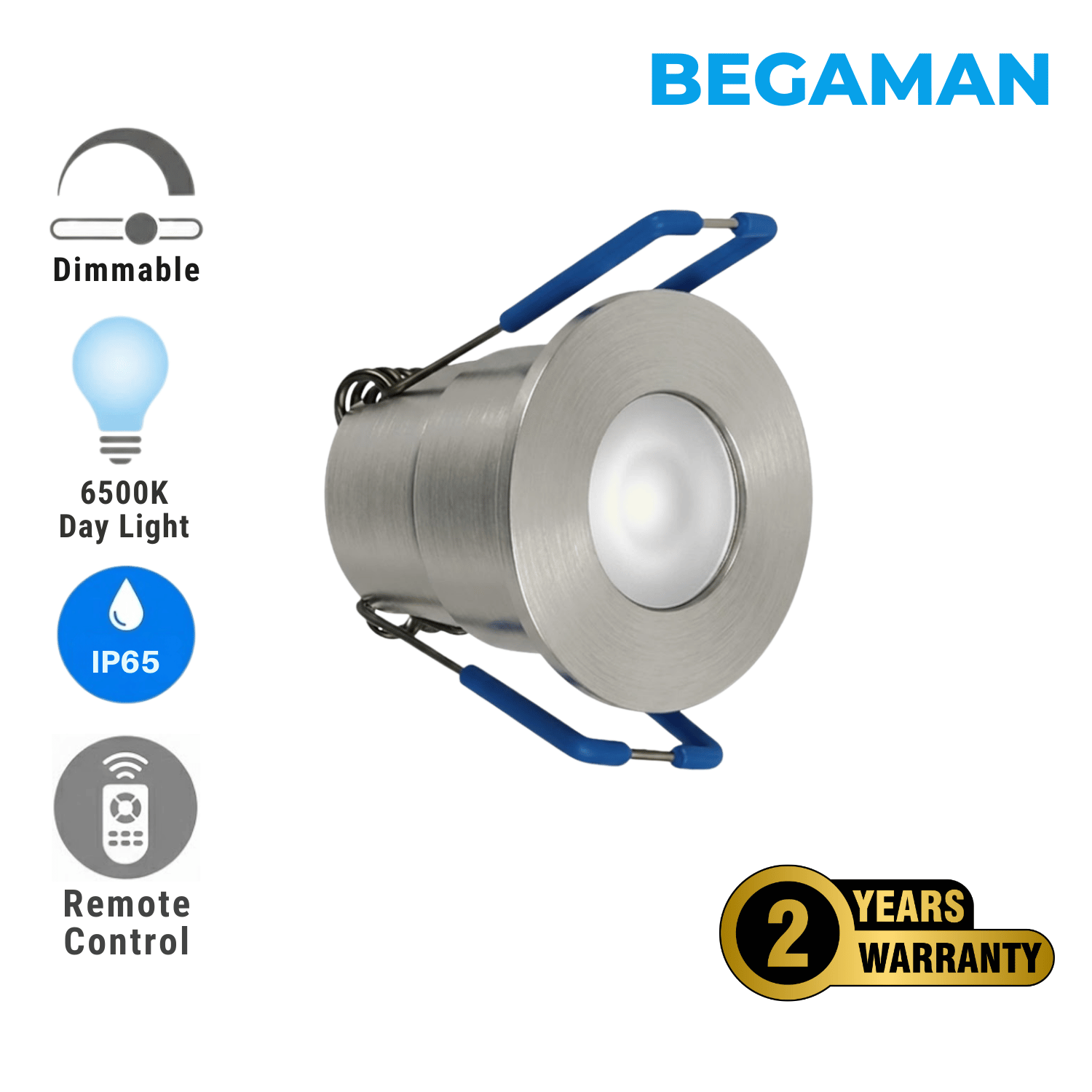 Begaman PRO Dim | Silver Recessed 3W Spot Kit | LED + 5m Cable + 36W Driver + EU Plug + Junction Box Controller, 6500K Daylight