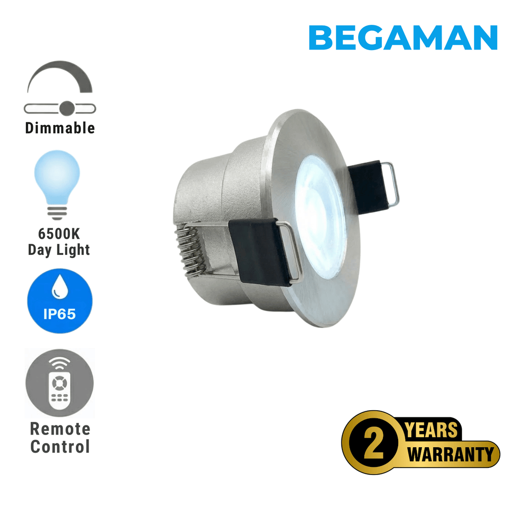 Begaman PRO Mini | Mini Silver Recessed 3W Dimmable Spot Kit | LED + 5m Cable + 36W Driver + EU Plug + Junction Box Controller, 6500K Daylight