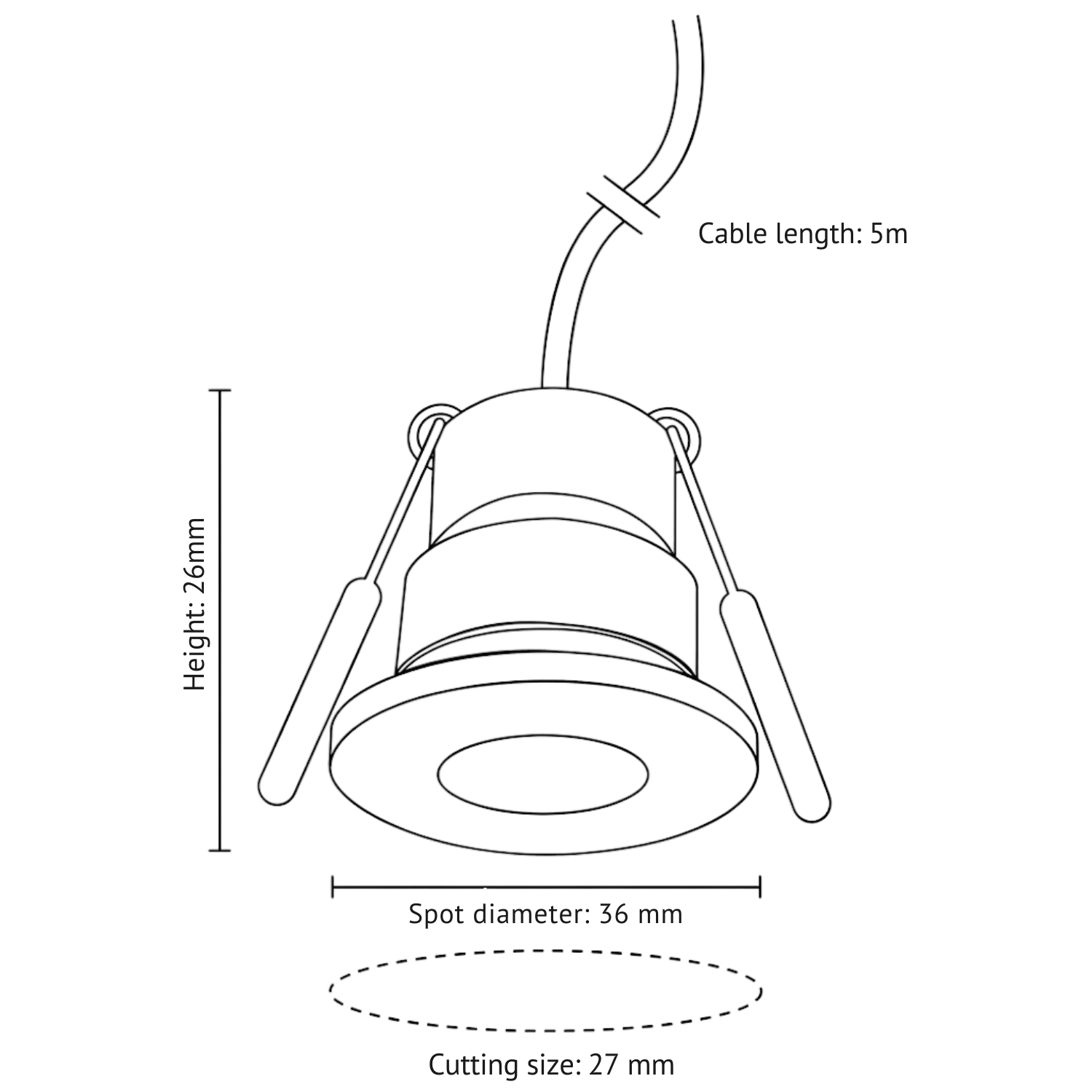 Begaman PRO Mini | Mini Silver Recessed 3W Dimmable Spot Kit | LED + 5m Cable, 6500K Daylight