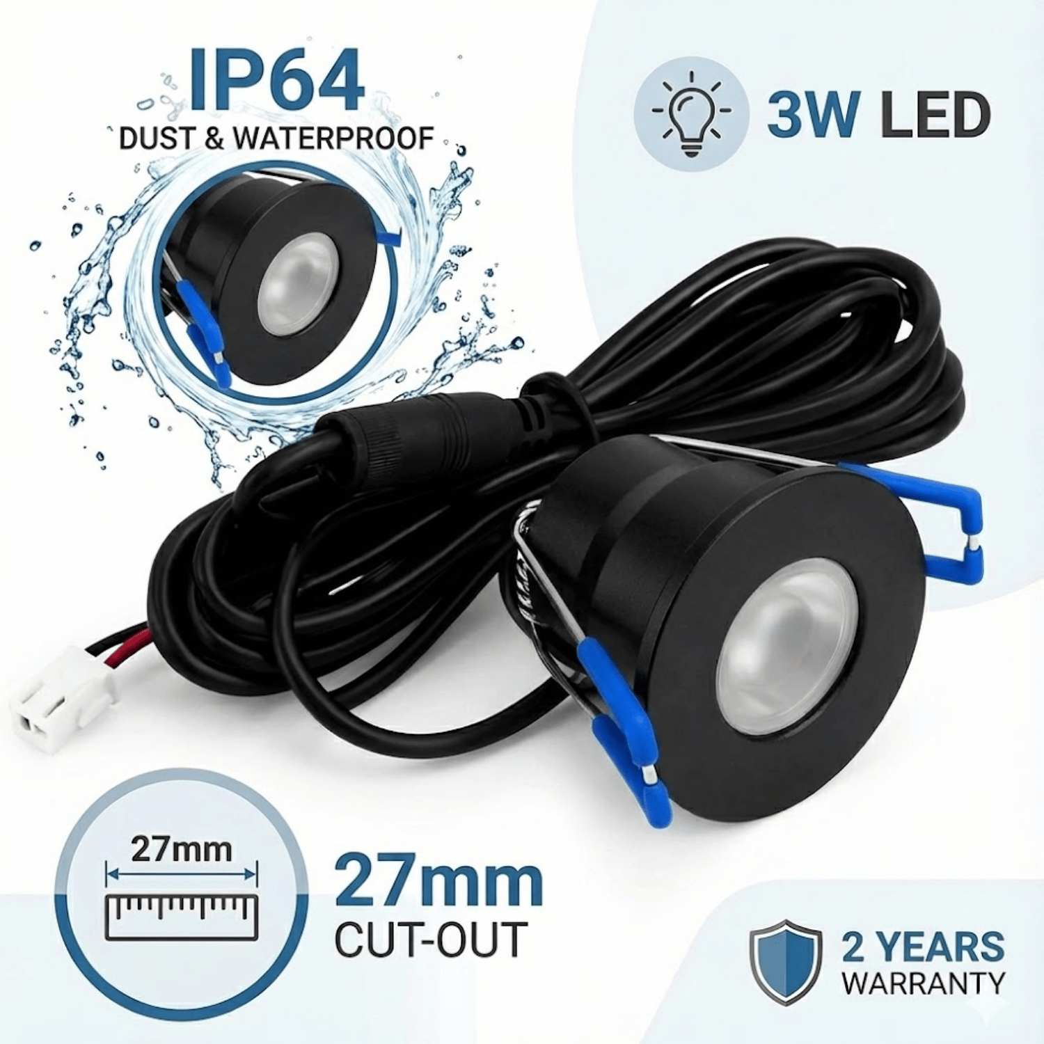 Begaman SMART Colour | Black Recessed 3W Spot Kit | LED + 5m Cable, RGB Full Colour