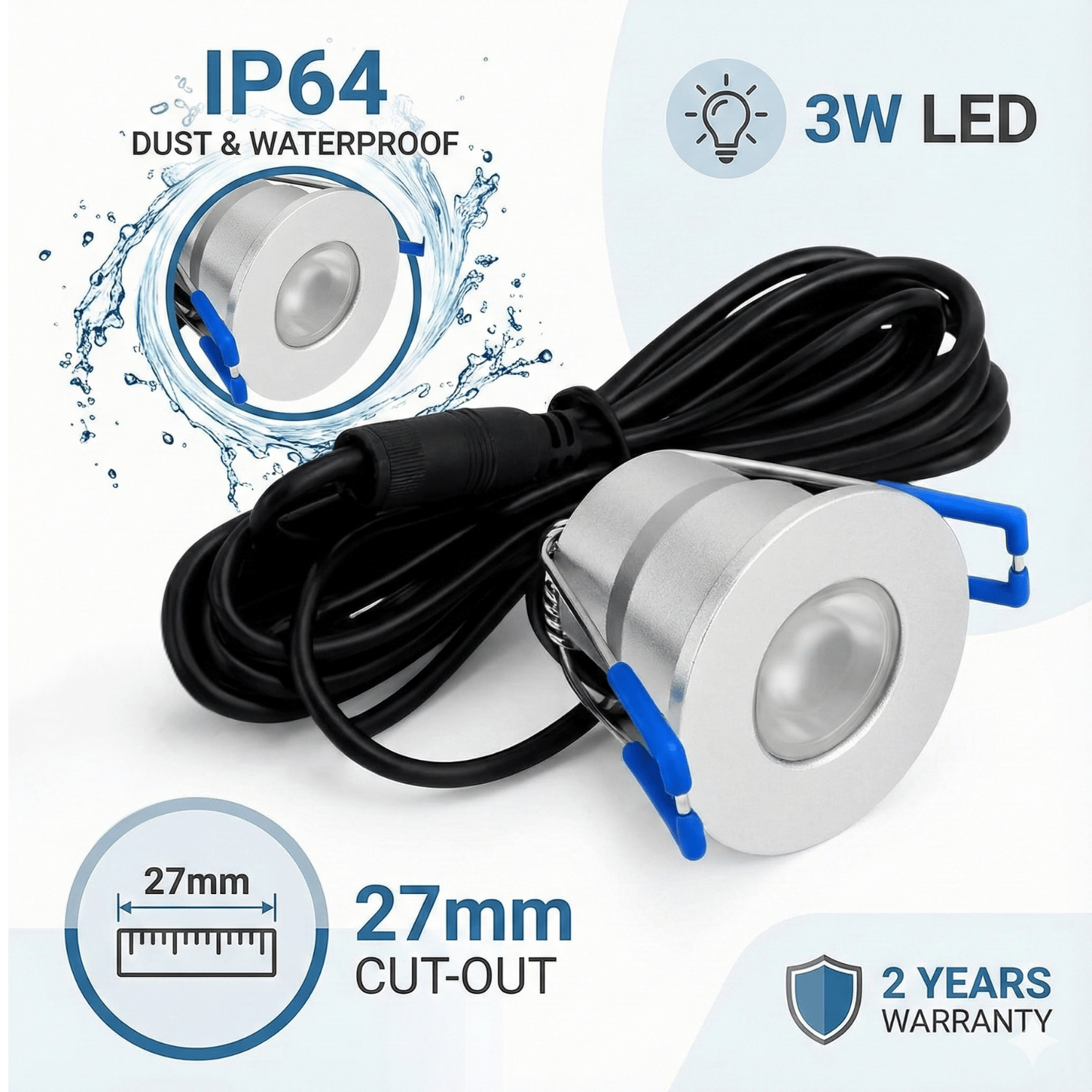 Begaman SMART CCT | Silver Recessed 3W Spot Kit | LED + 5m Cable, CCT 2700–6000K