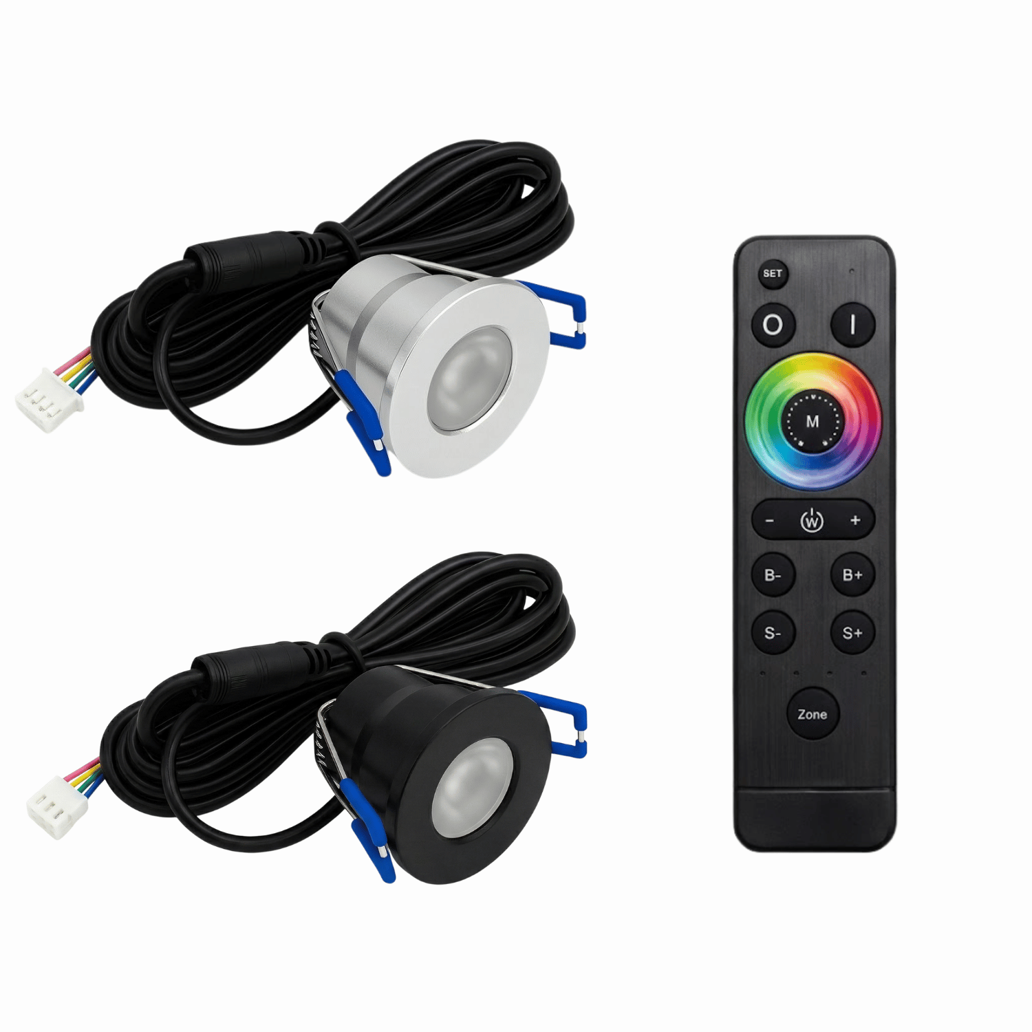 Begaman SMART Colour | Silver Recessed 3W Spot Kit | LED + 5m Cable + 36W Driver + EU Plug + Junction Box + Controller, RGB Full Colour