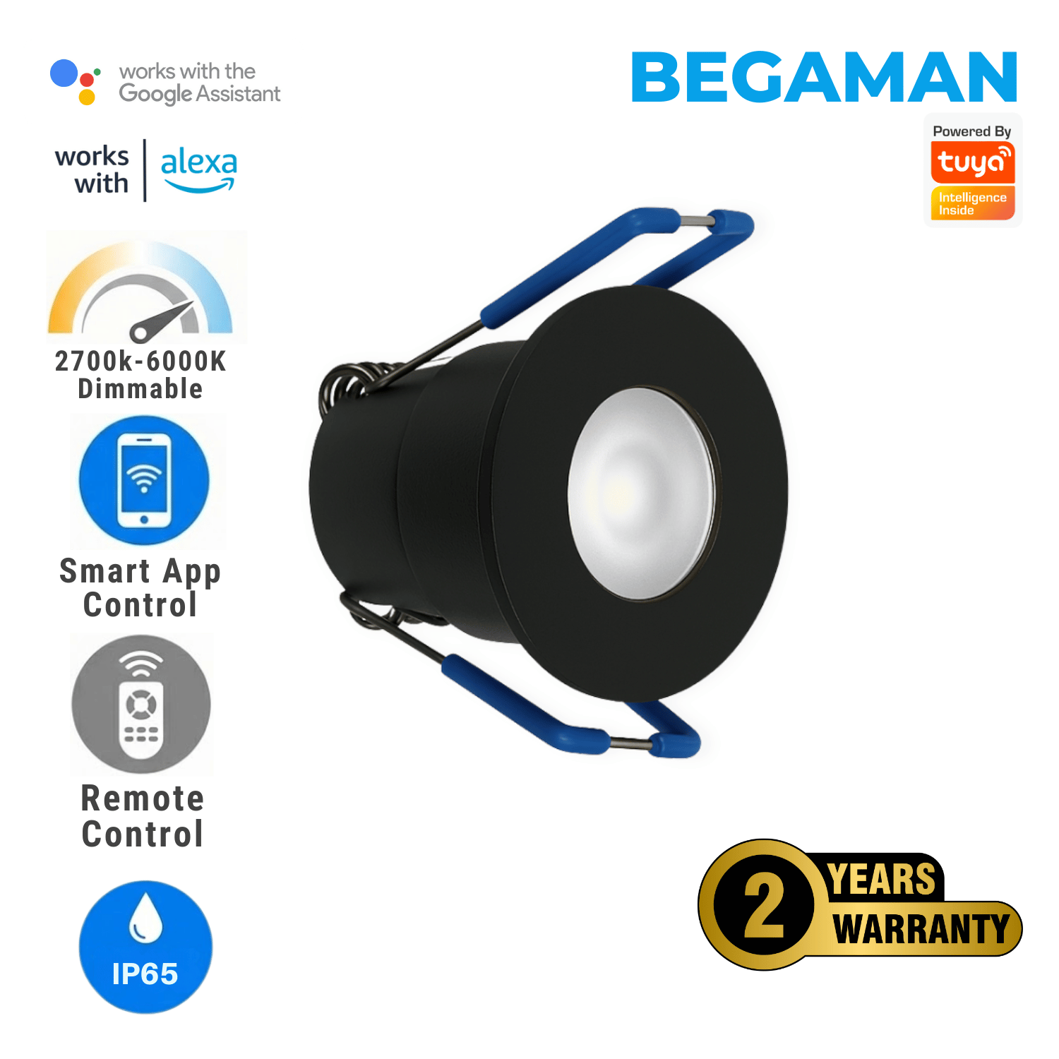 Begaman SMART CCT | Black Recessed 3W Spot Kit | LED + 5m Cable, CCT 2700–6000K