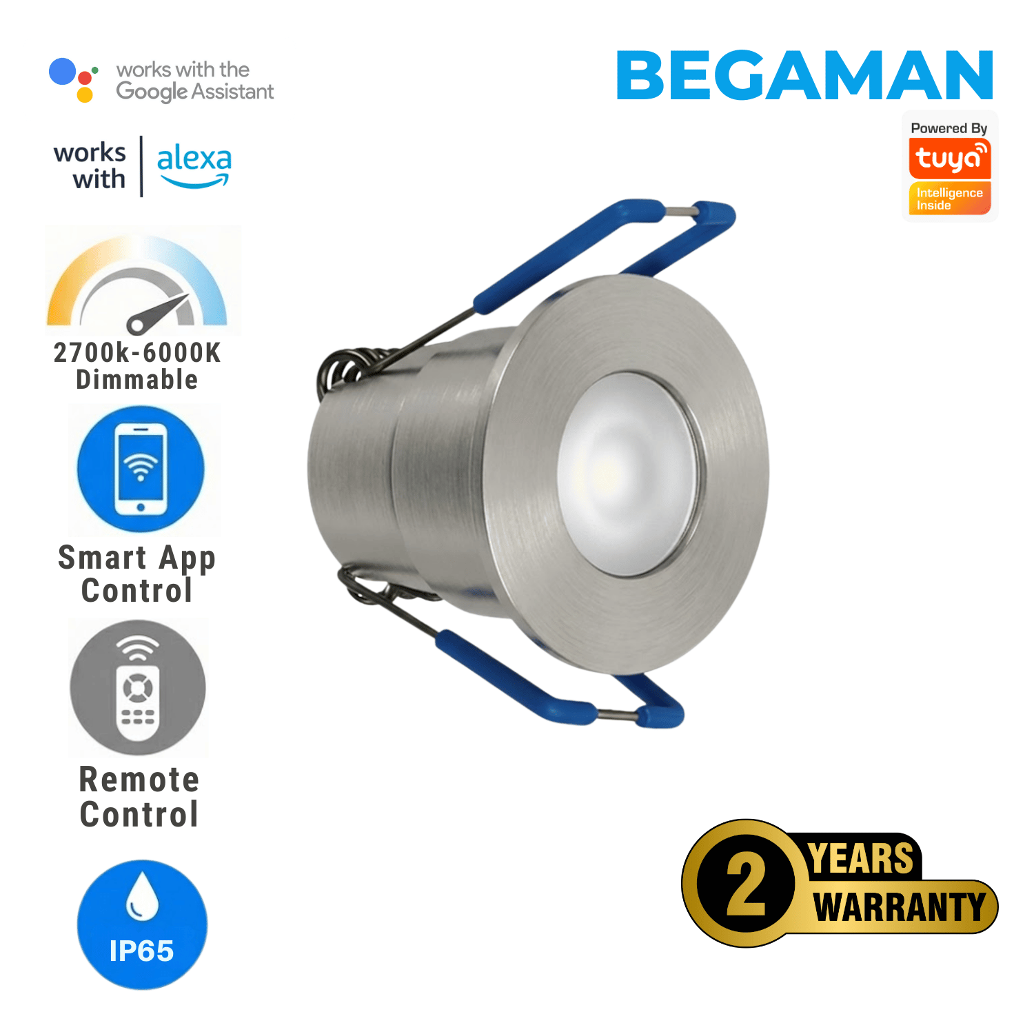 Begaman SMART CCT | Silver Recessed 3W Spot Kit | LED + 5m Cable, CCT 2700–6000K