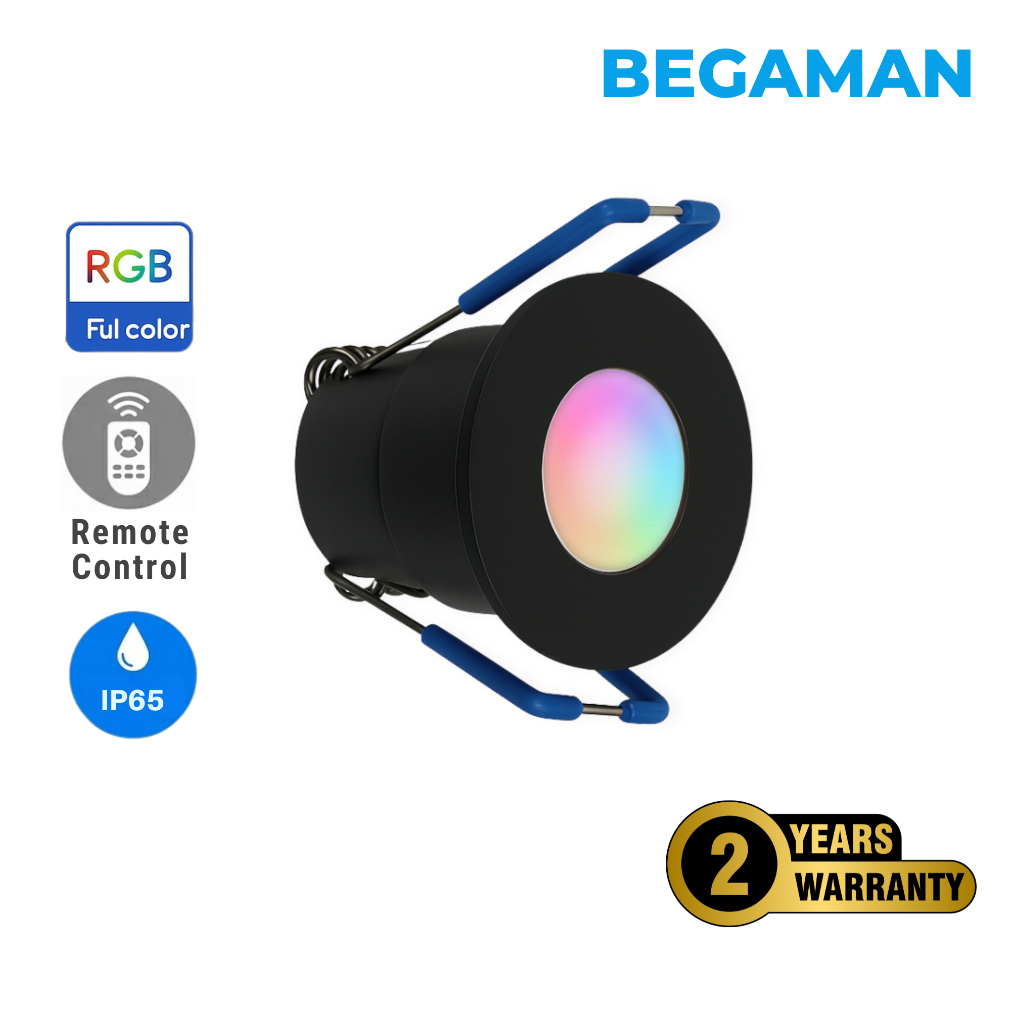 Begaman SMART Colour | Black Recessed 3W Spot Kit | LED + 5m Cable + 36W Driver + EU Plug + Junction Box + Controller, RGB Full Colour