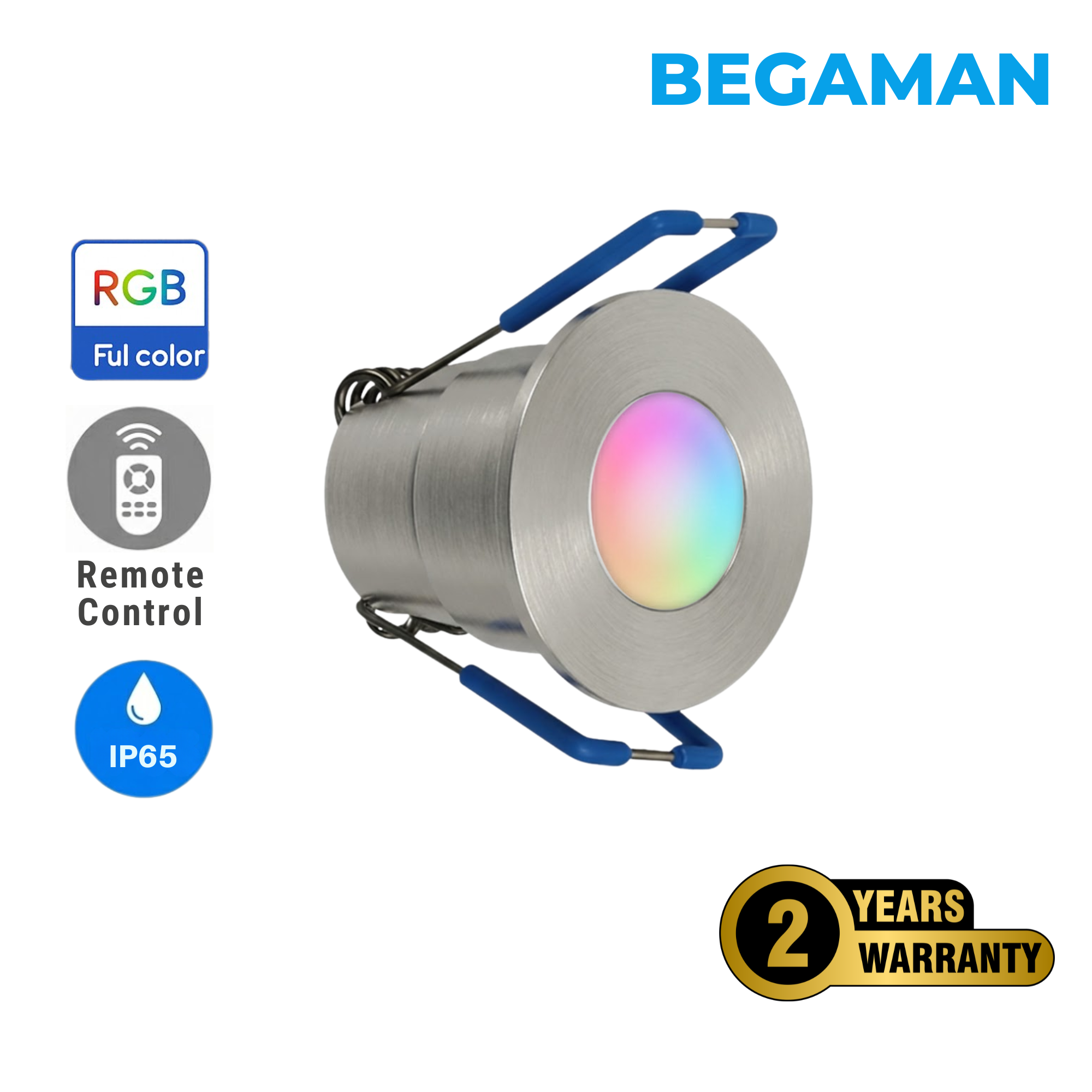 Begaman SMART Colour | Silver Recessed 3W Spot Kit | LED + 5m Cable + 36W Driver + EU Plug + Junction Box + Controller, RGB Full Colour