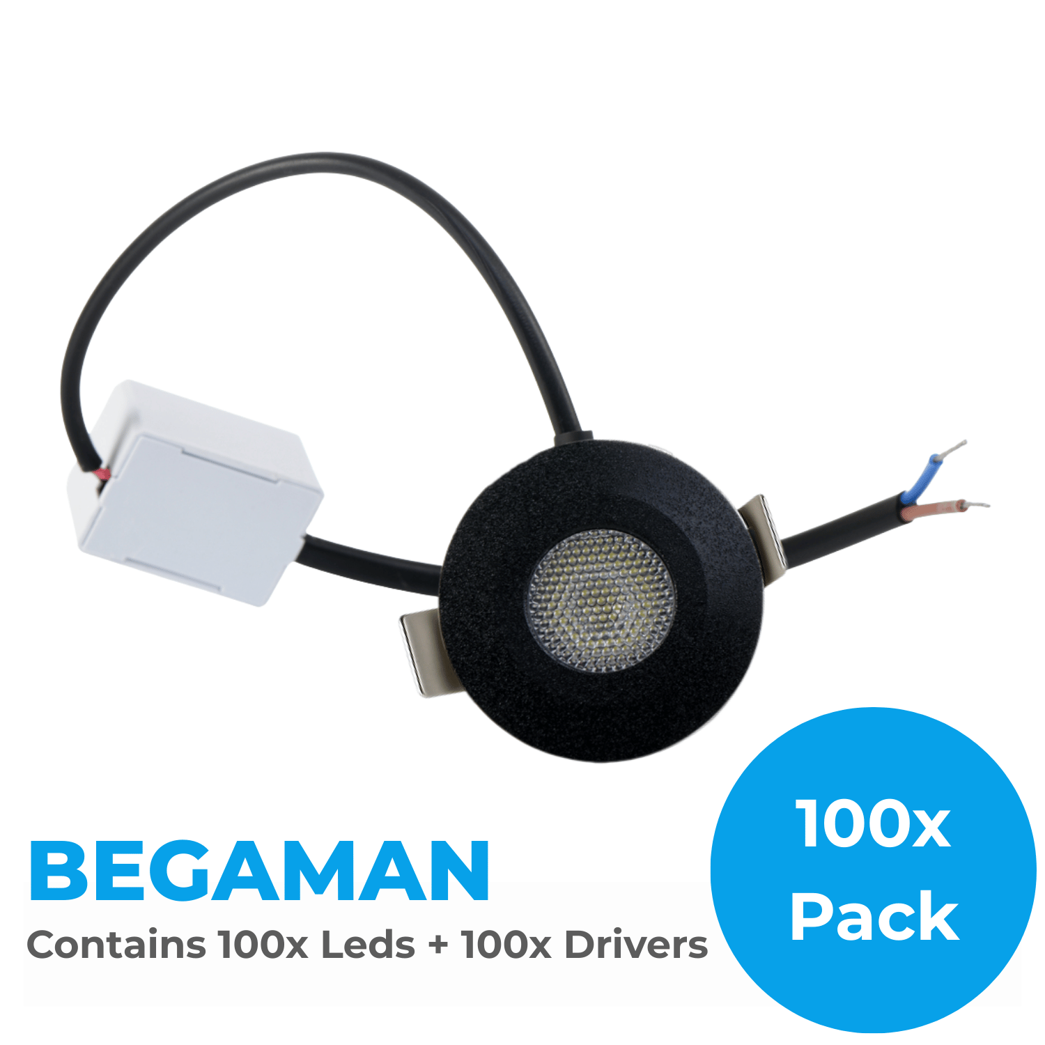 Begaman ONE Porch | Black Recessed 1W Spot Kit | LED + 20cm Cable + Driver, 2700K Warm White