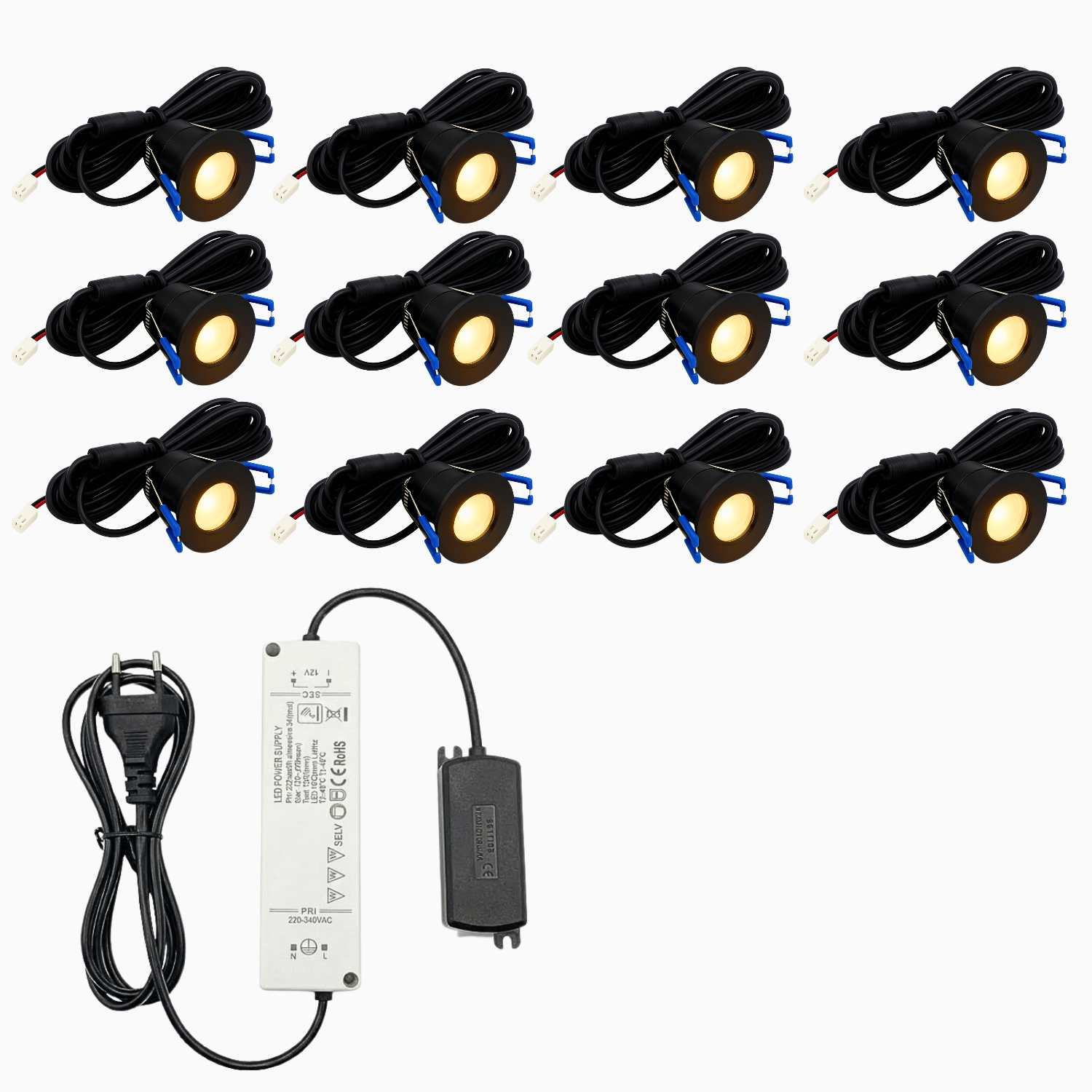 Begaman PRO Core | Black Recessed 3W Spot Kit | LED + 5m Cable + 36W Driver + EU Plug + Junction Box, 2700K Warm White