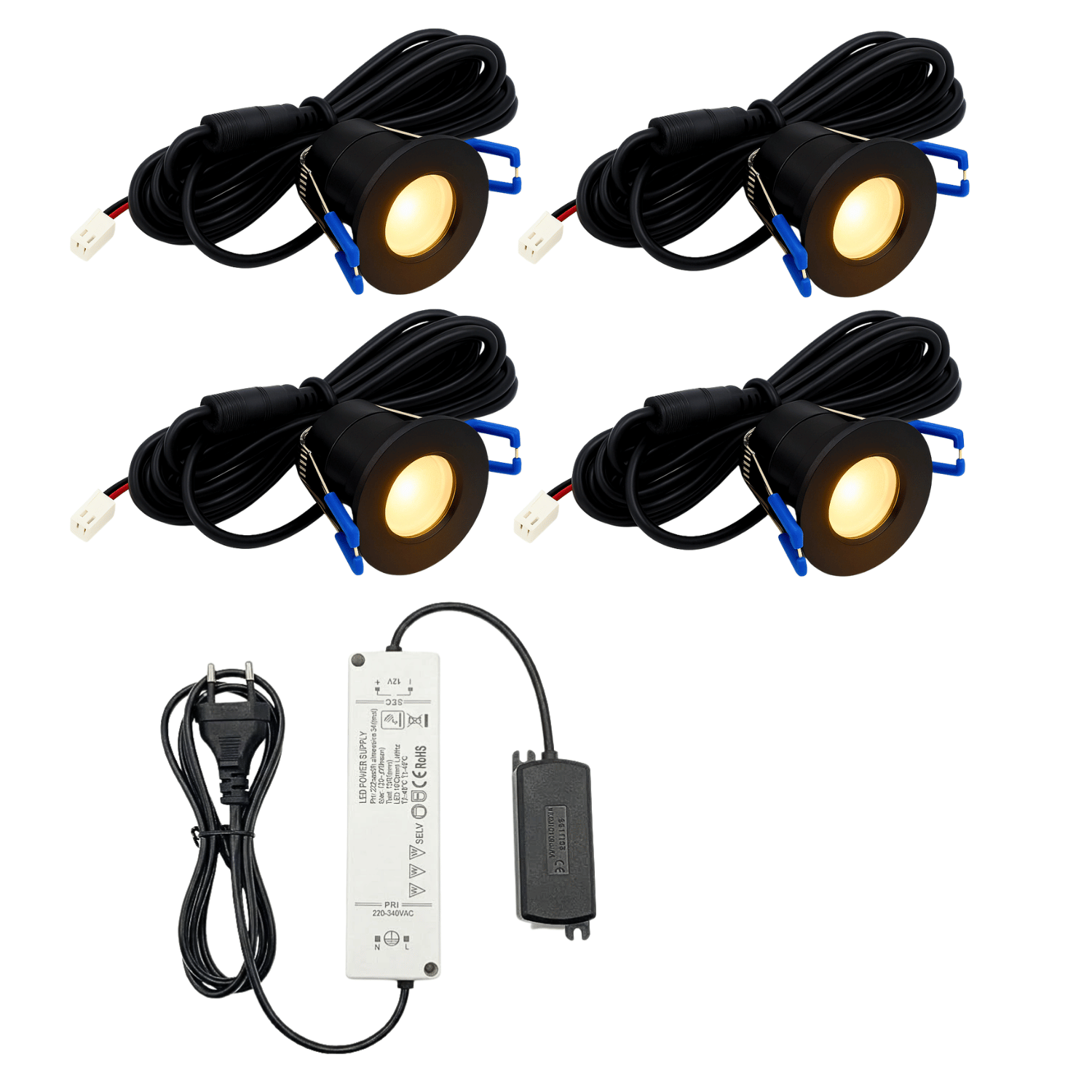 Begaman PRO Core | Black Recessed 3W Spot Kit | LED + 5m Cable + 36W Driver + EU Plug + Junction Box, 2700K Warm White