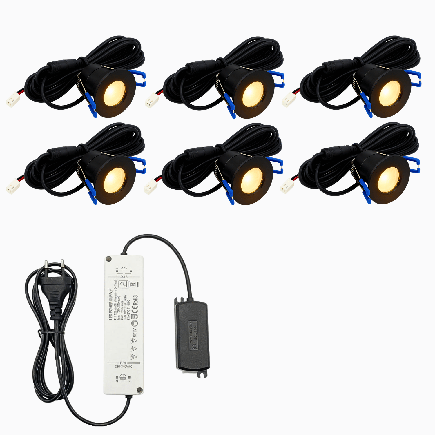 Begaman PRO Core | Black Recessed 3W Spot Kit | LED + 5m Cable + 36W Driver + EU Plug + Junction Box, 2700K Warm White
