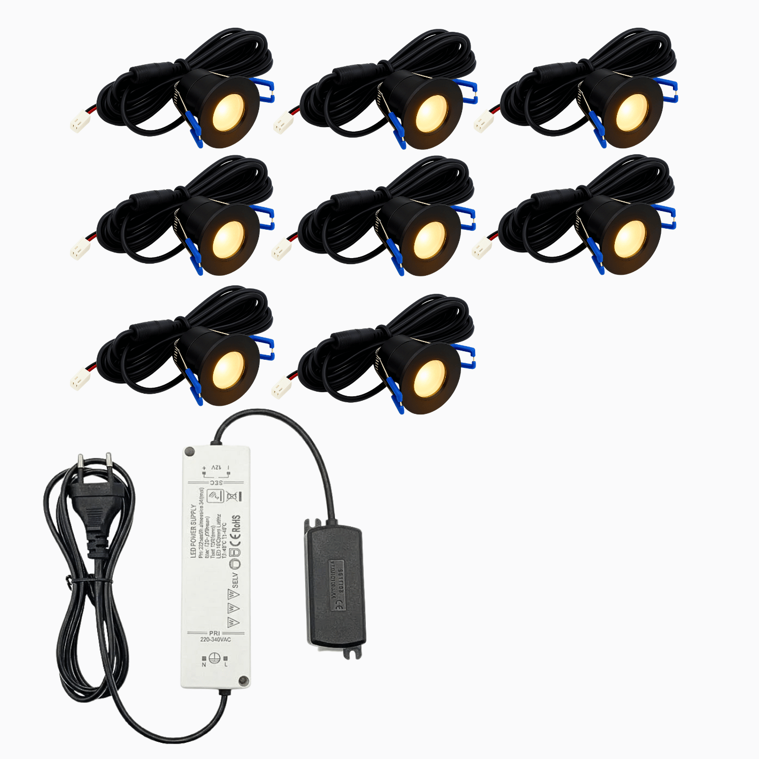 Begaman PRO Core | Black Recessed 3W Spot Kit | LED + 5m Cable + 36W Driver + EU Plug + Junction Box, 2700K Warm White