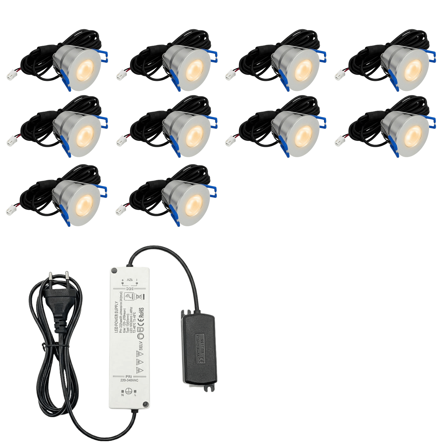 Begaman PRO Core | Silver Recessed 3W Spot Kit | LED + 5m Cable + 36W Driver + EU Plug + Junction Box, 2700K Warm White