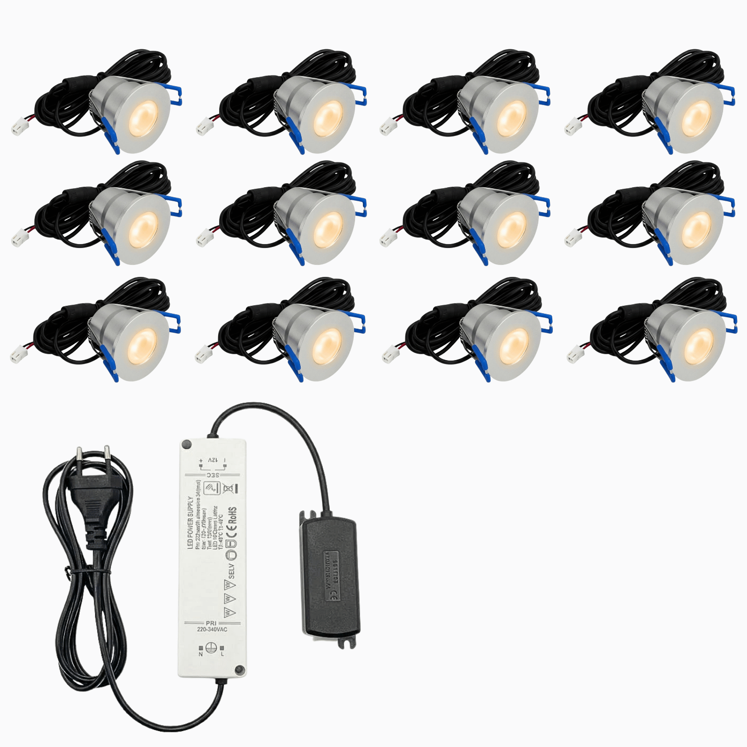 Begaman PRO Core | Silver Recessed 3W Spot Kit | LED + 5m Cable + 36W Driver + EU Plug + Junction Box, 2700K Warm White