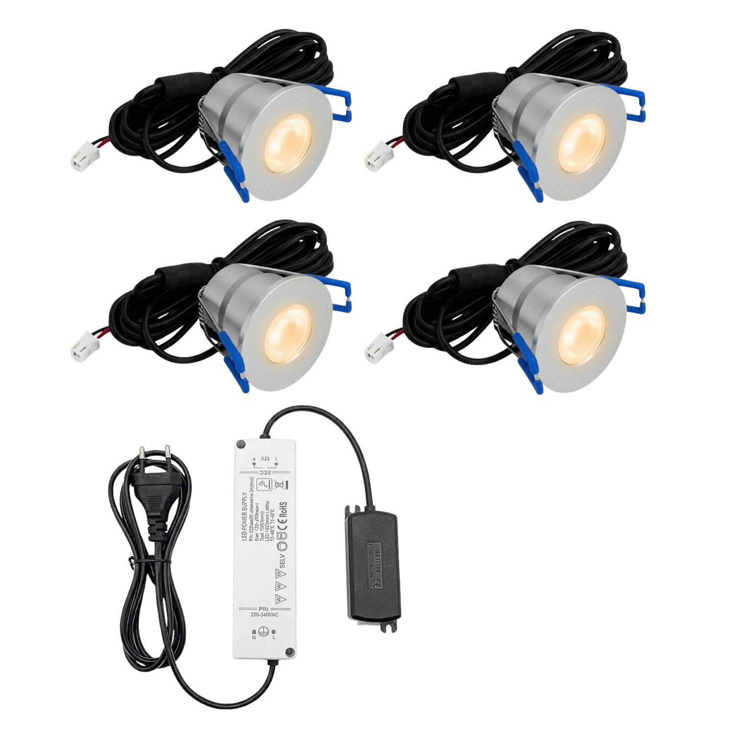 Begaman PRO Core | Silver Recessed 3W Spot Kit | LED + 5m Cable + 36W Driver + EU Plug + Junction Box, 2700K Warm White