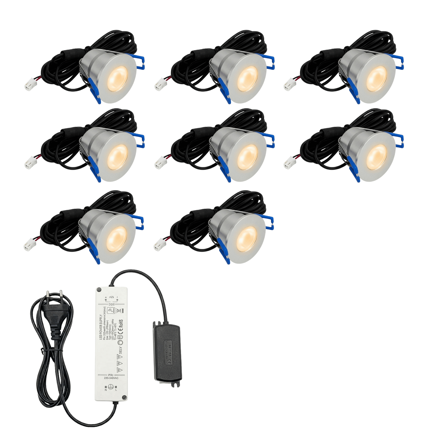 Begaman PRO Core | Silver Recessed 3W Spot Kit | LED + 5m Cable + 36W Driver + EU Plug + Junction Box, 2700K Warm White