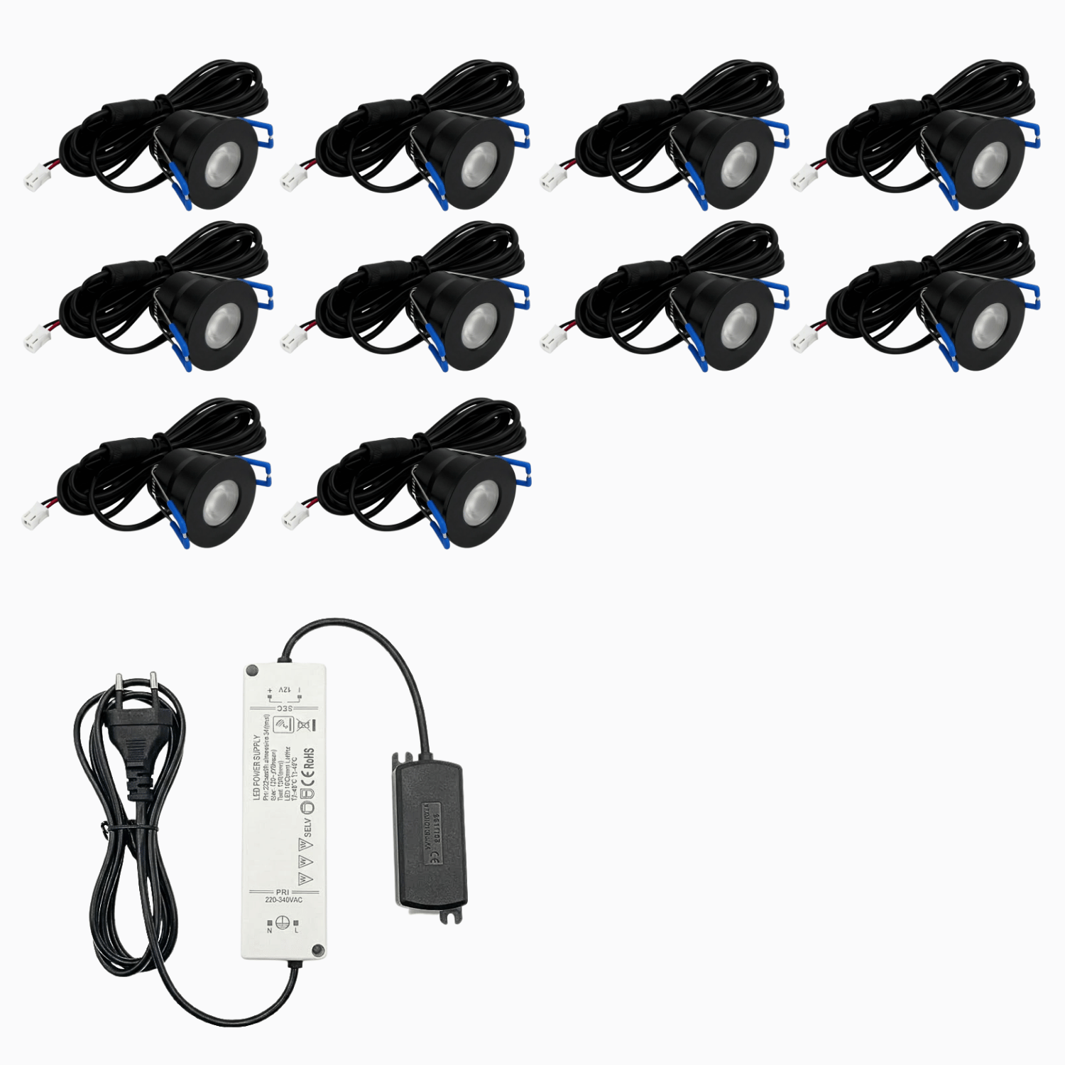 Begaman PRO Core | Black Recessed 3W Spot Kit | LED + 5m Cable + 36W Driver + EU Plug + Junction Box, 6500K Daylight