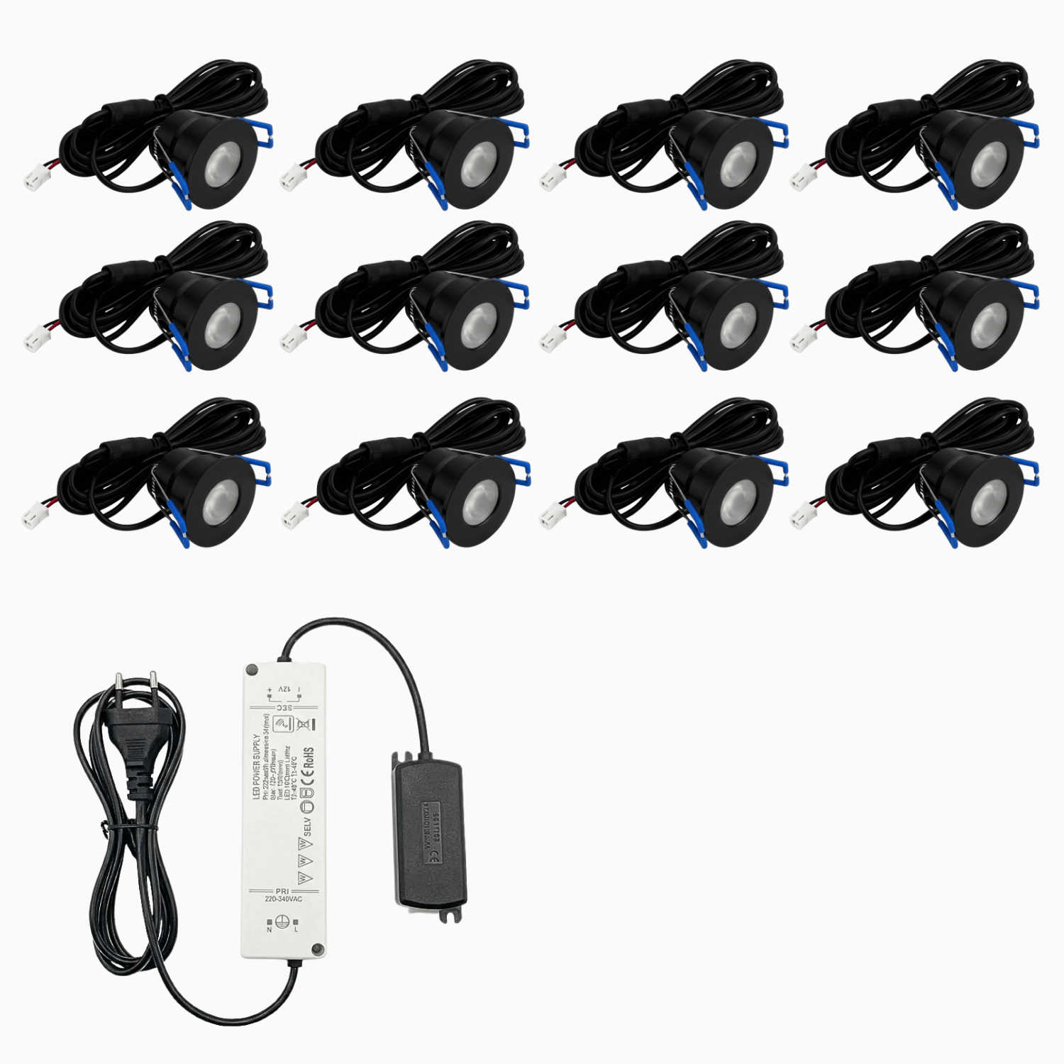 Begaman PRO Core | Black Recessed 3W Spot Kit | LED + 5m Cable + 36W Driver + EU Plug + Junction Box, 6500K Daylight