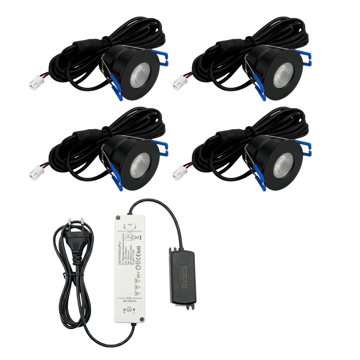 Begaman PRO Core | Black Recessed 3W Spot Kit | LED + 5m Cable + 36W Driver + EU Plug + Junction Box, 6500K Daylight