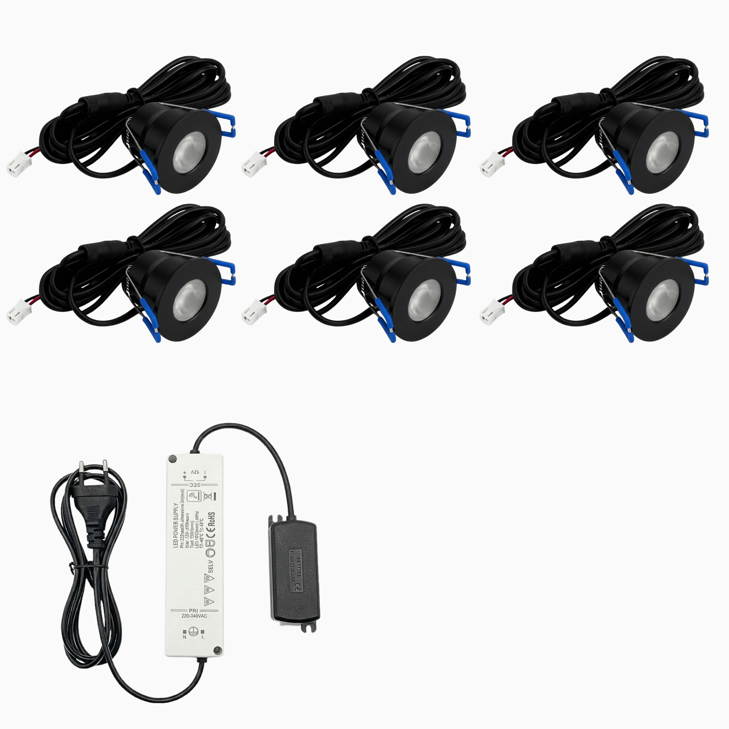 Begaman PRO Core | Black Recessed 3W Spot Kit | LED + 5m Cable + 36W Driver + EU Plug + Junction Box, 6500K Daylight