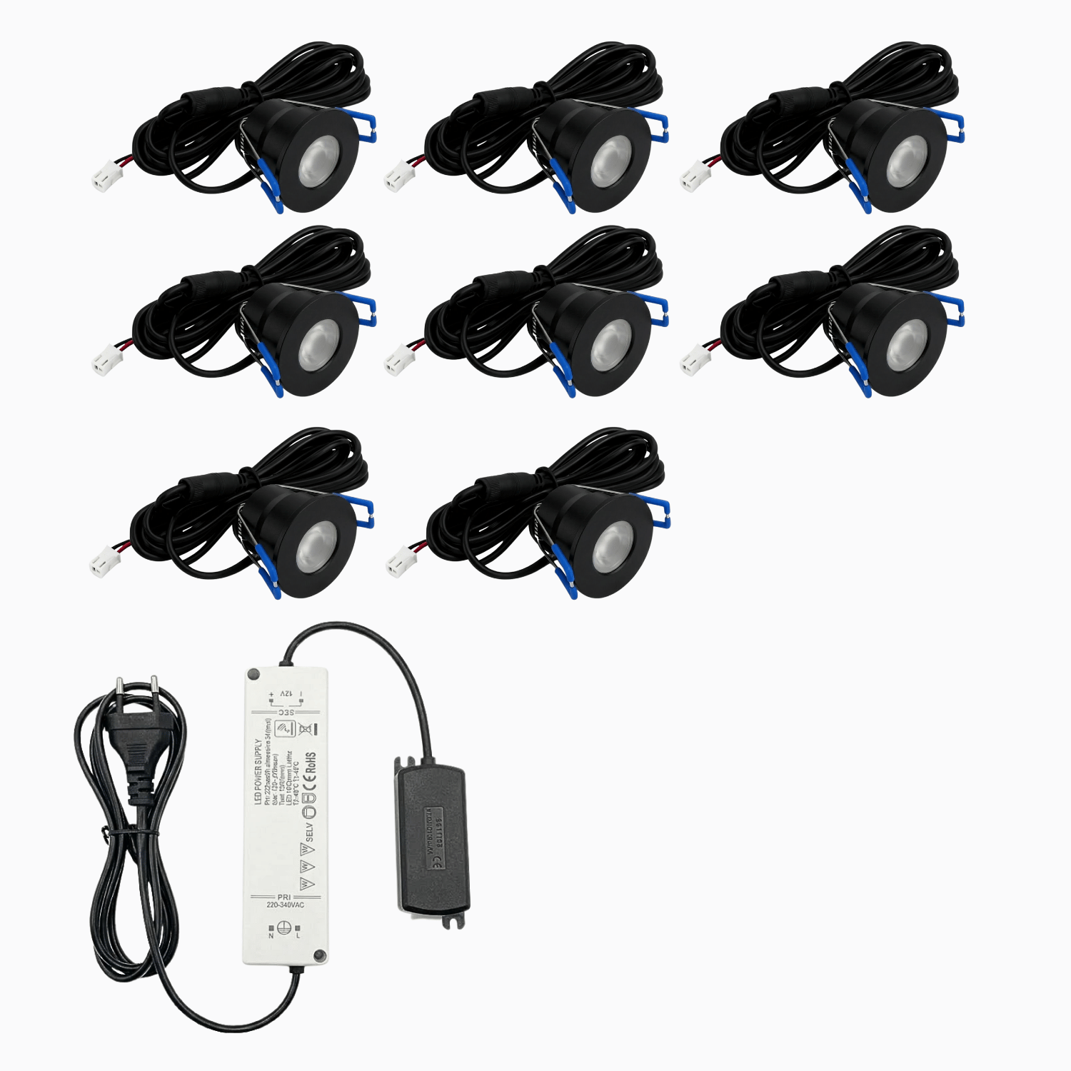 Begaman PRO Core | Black Recessed 3W Spot Kit | LED + 5m Cable + 36W Driver + EU Plug + Junction Box, 6500K Daylight