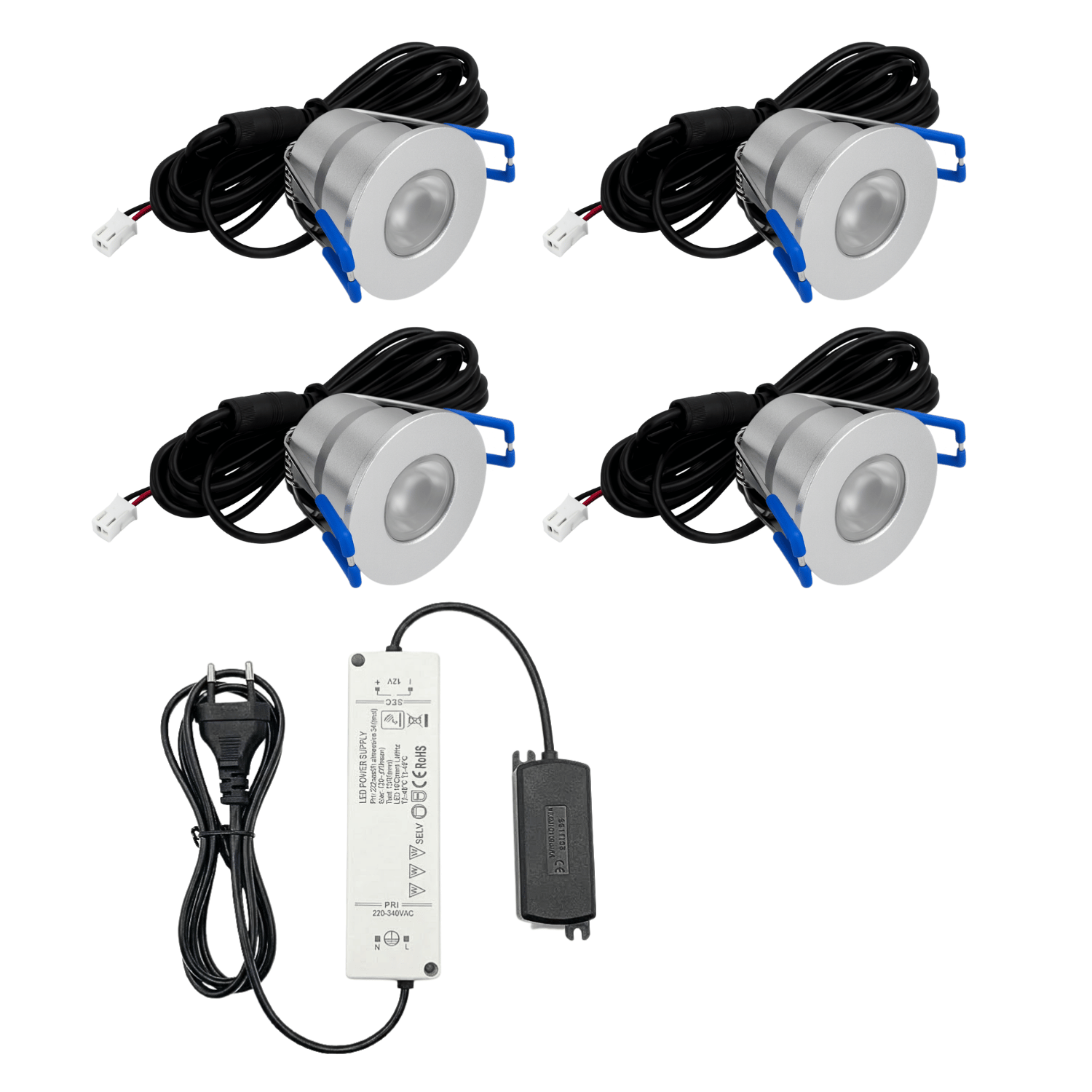 Begaman PRO Core | Silver Recessed 3W Spot Kit | LED + 5m Cable + 36W Driver + EU Plug + Junction Box, 6500K Daylight