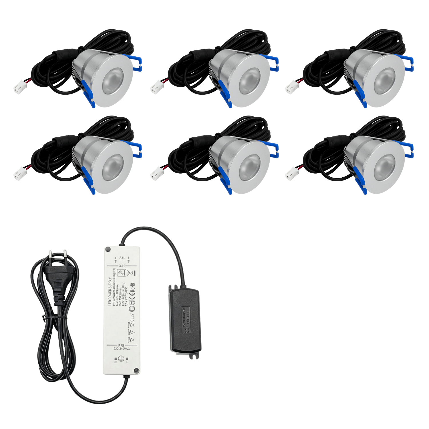 Begaman PRO Core | Silver Recessed 3W Spot Kit | LED + 5m Cable + 36W Driver + EU Plug + Junction Box, 6500K Daylight