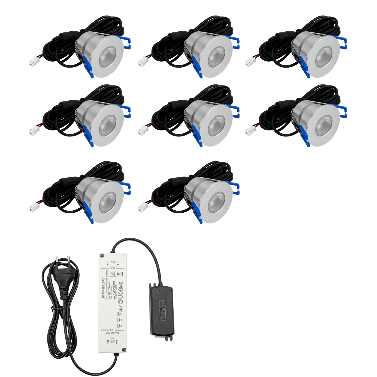 Begaman PRO Core | Silver Recessed 3W Spot Kit | LED + 5m Cable + 36W Driver + EU Plug + Junction Box, 6500K Daylight