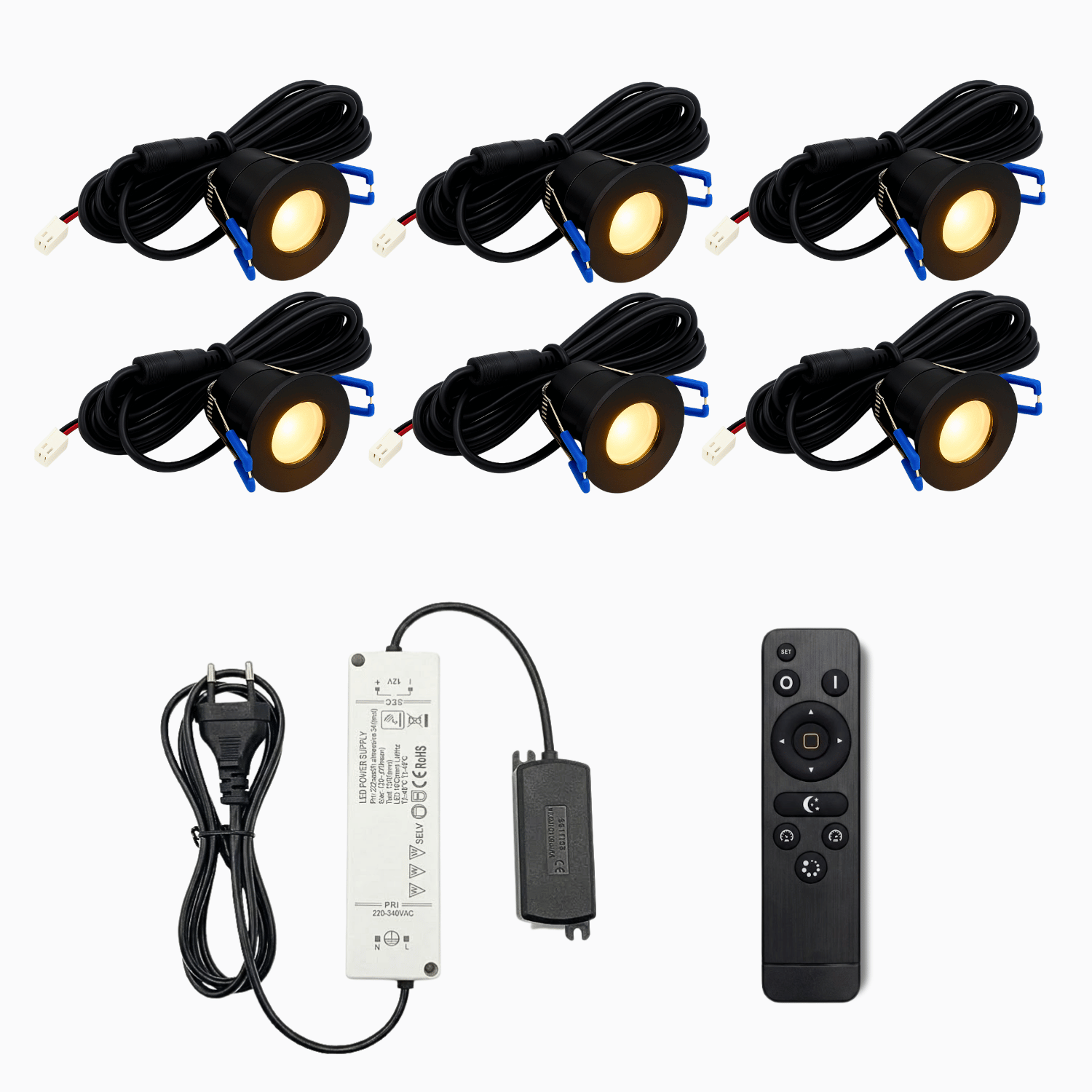 Begaman PRO Dim | Black Recessed 3W Spot Kit | LED + 5m Cable + 36W Driver + EU Plug + Junction Box + Controller, 2700K Warm White