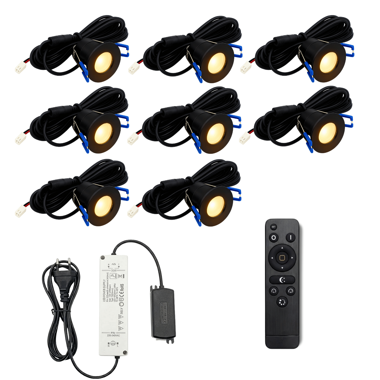 Begaman PRO Dim | Black Recessed 3W Spot Kit | LED + 5m Cable + 36W Driver + EU Plug + Junction Box + Controller, 2700K Warm White