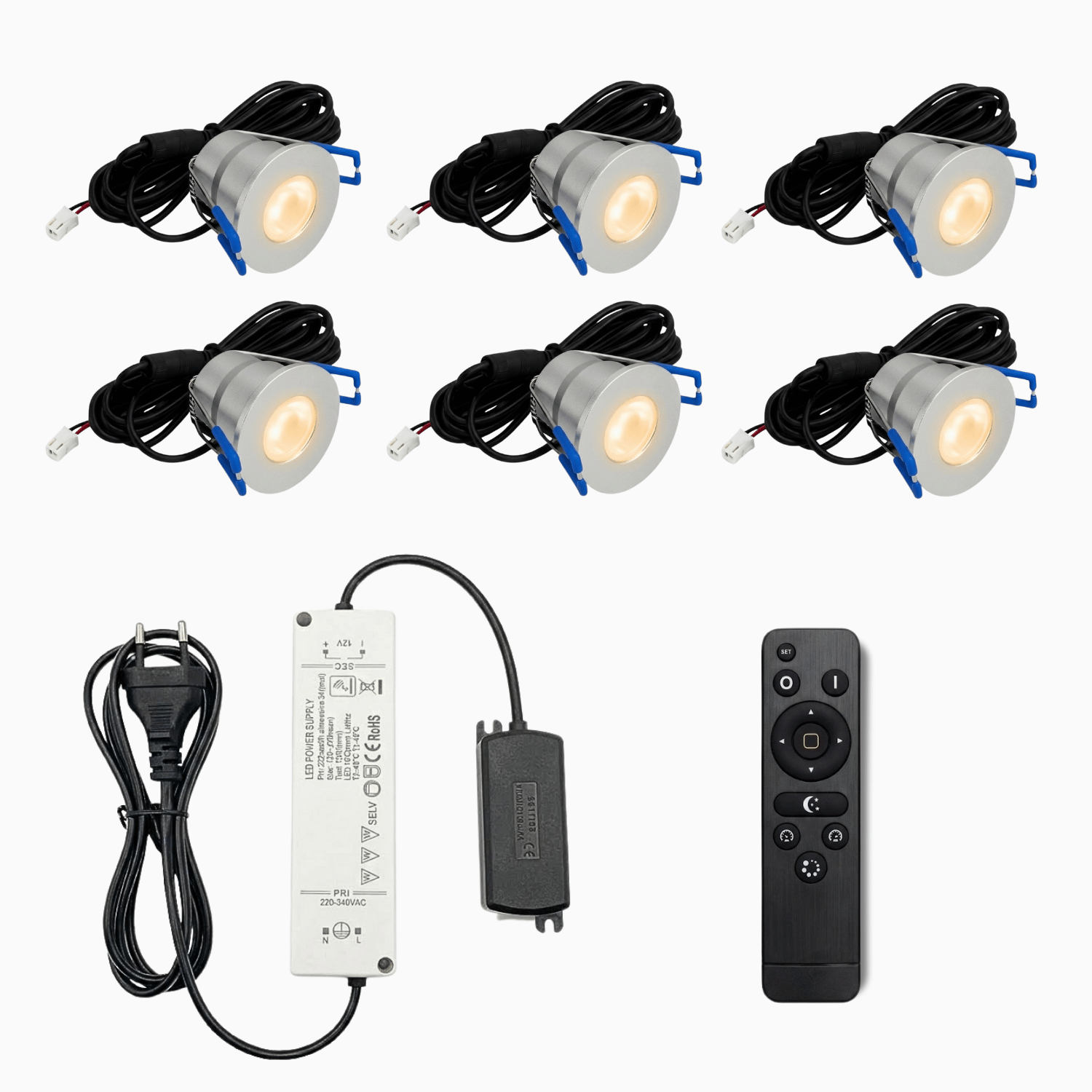 Begaman PRO Dim | Silver Recessed 3W Spot Kit | LED + 5m Cable + 36W Driver + EU Plug + Junction Box + Controller, 2700K Warm White