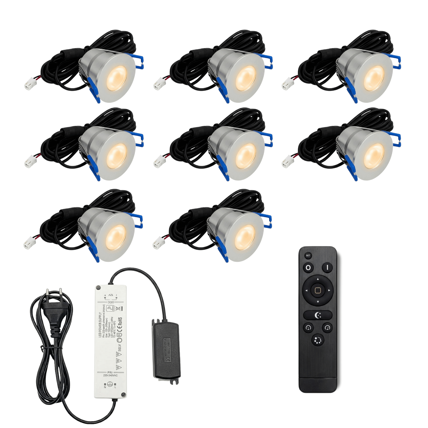 Begaman PRO Dim | Silver Recessed 3W Spot Kit | LED + 5m Cable + 36W Driver + EU Plug + Junction Box + Controller, 2700K Warm White