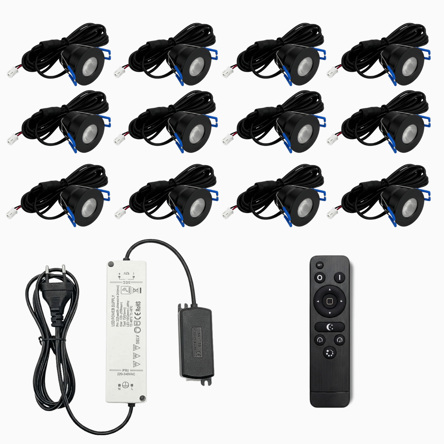 Begaman PRO Dim | Black Recessed 3W Spot Kit | LED + 5m Cable + 36W Driver + EU Plug + Junction Box Controller, 6500K Daylight