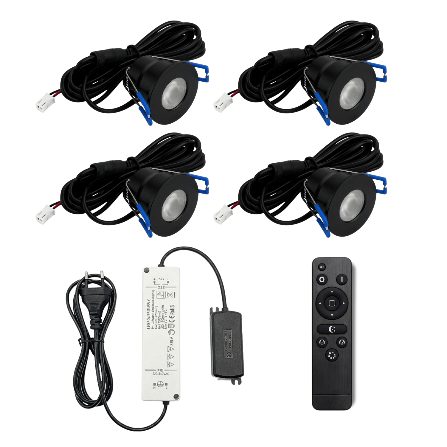 Begaman PRO Dim | Black Recessed 3W Spot Kit | LED + 5m Cable + 36W Driver + EU Plug + Junction Box Controller, 6500K Daylight