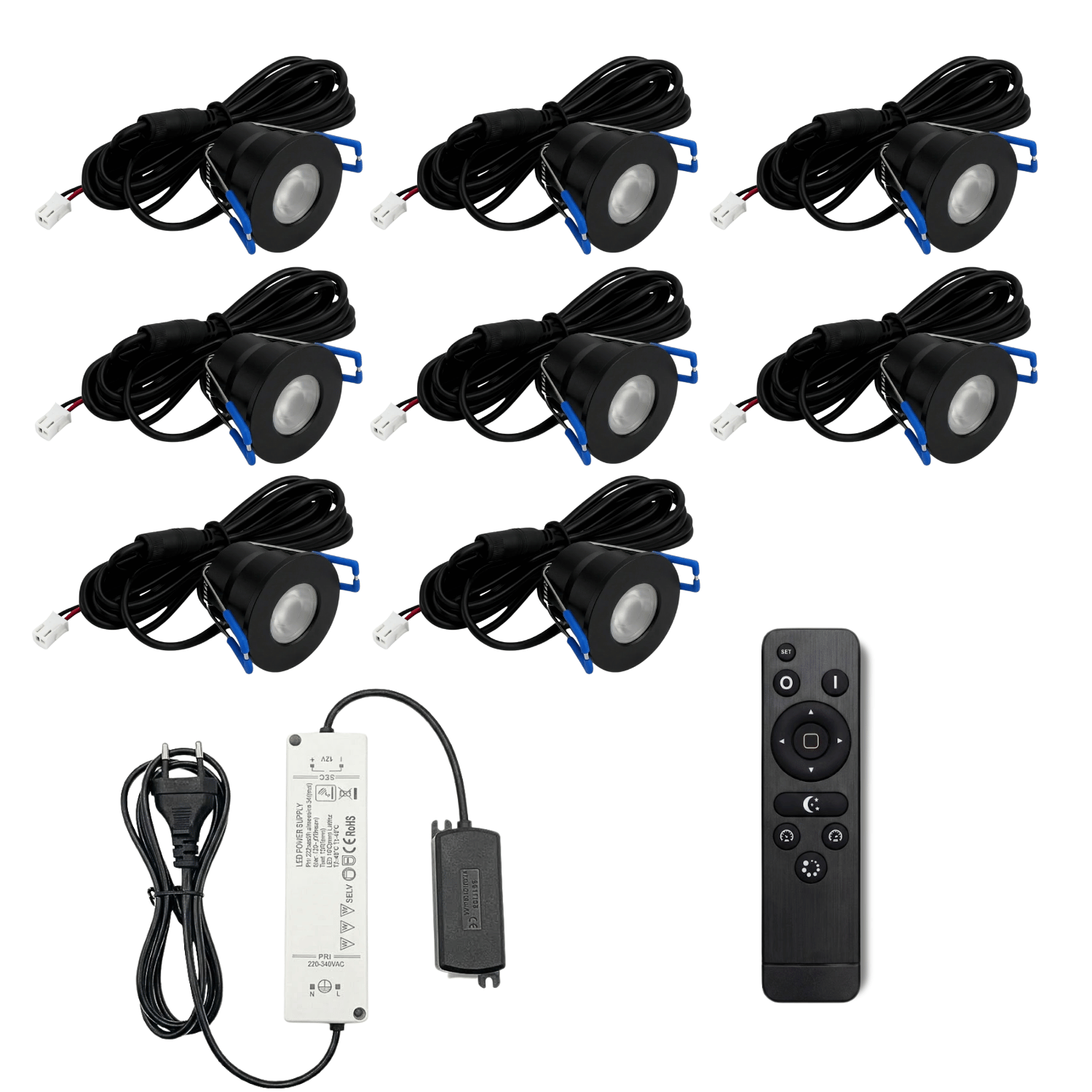 Begaman PRO Dim | Black Recessed 3W Spot Kit | LED + 5m Cable + 36W Driver + EU Plug + Junction Box Controller, 6500K Daylight