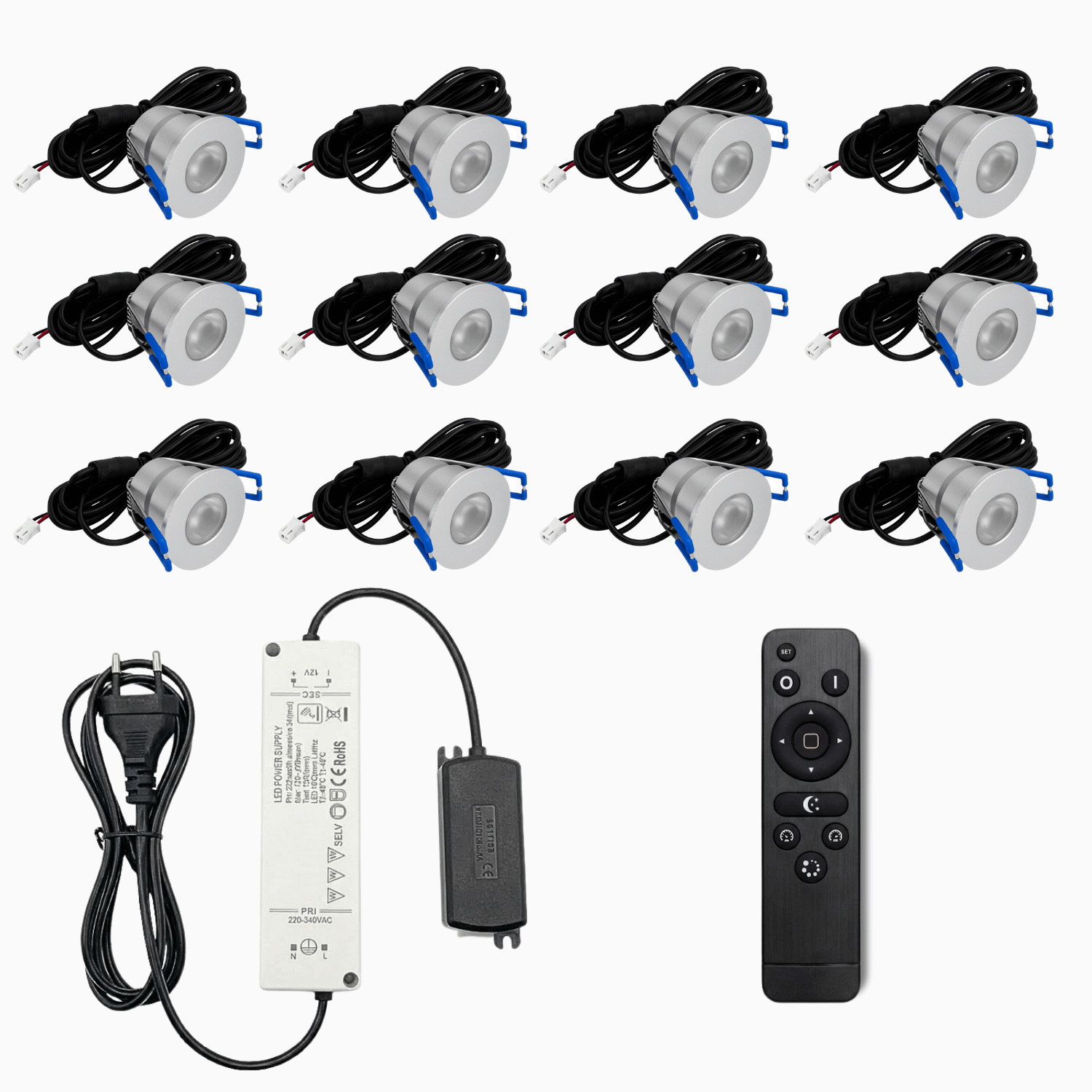 Begaman PRO Dim | Silver Recessed 3W Spot Kit | LED + 5m Cable + 36W Driver + EU Plug + Junction Box Controller, 6500K Daylight