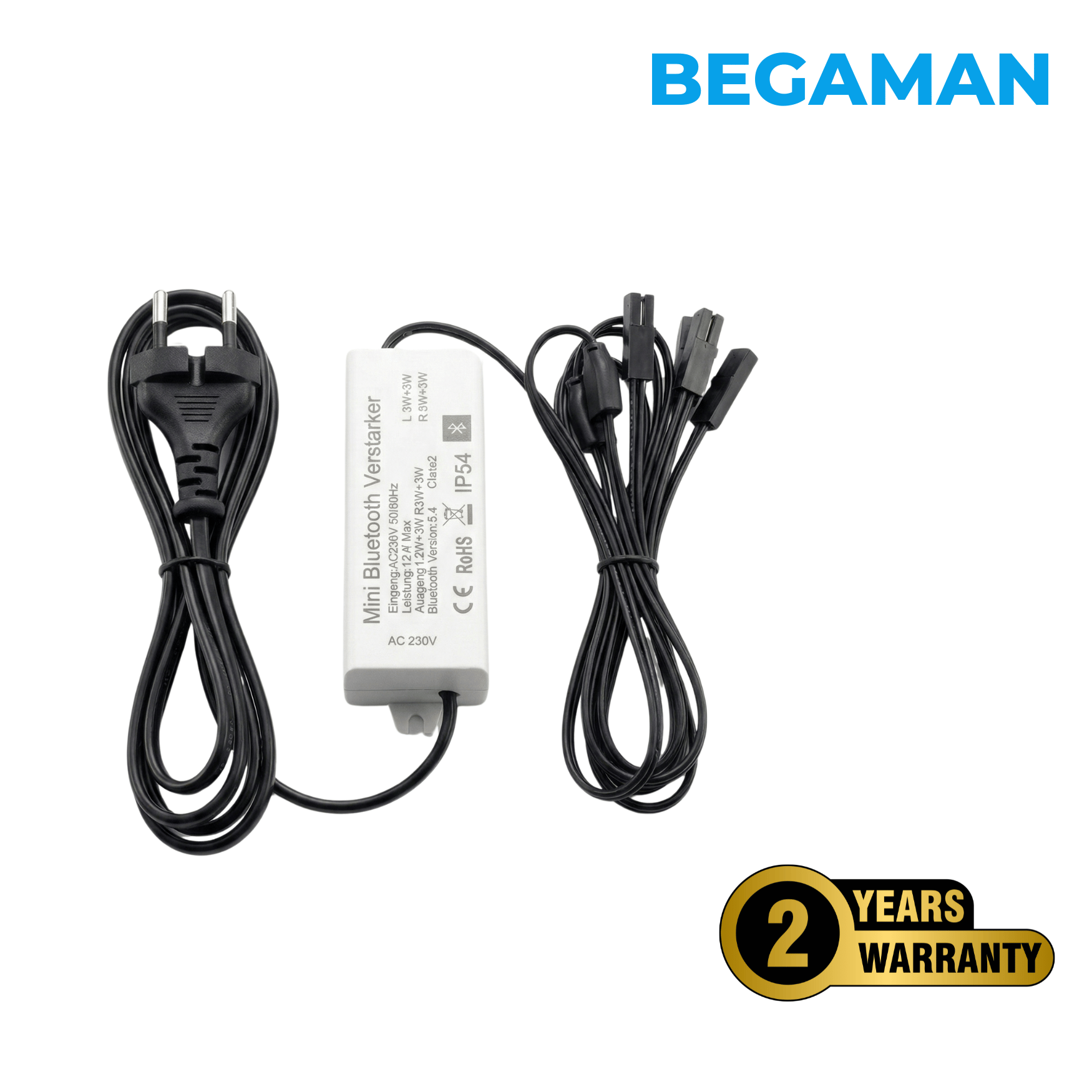 Begaman SMART Audio | 4 Ohm 3W Mini Recessed Bluetooth Speaker Serie Driver Kit | 36W Driver + EU Plug + Junction Box