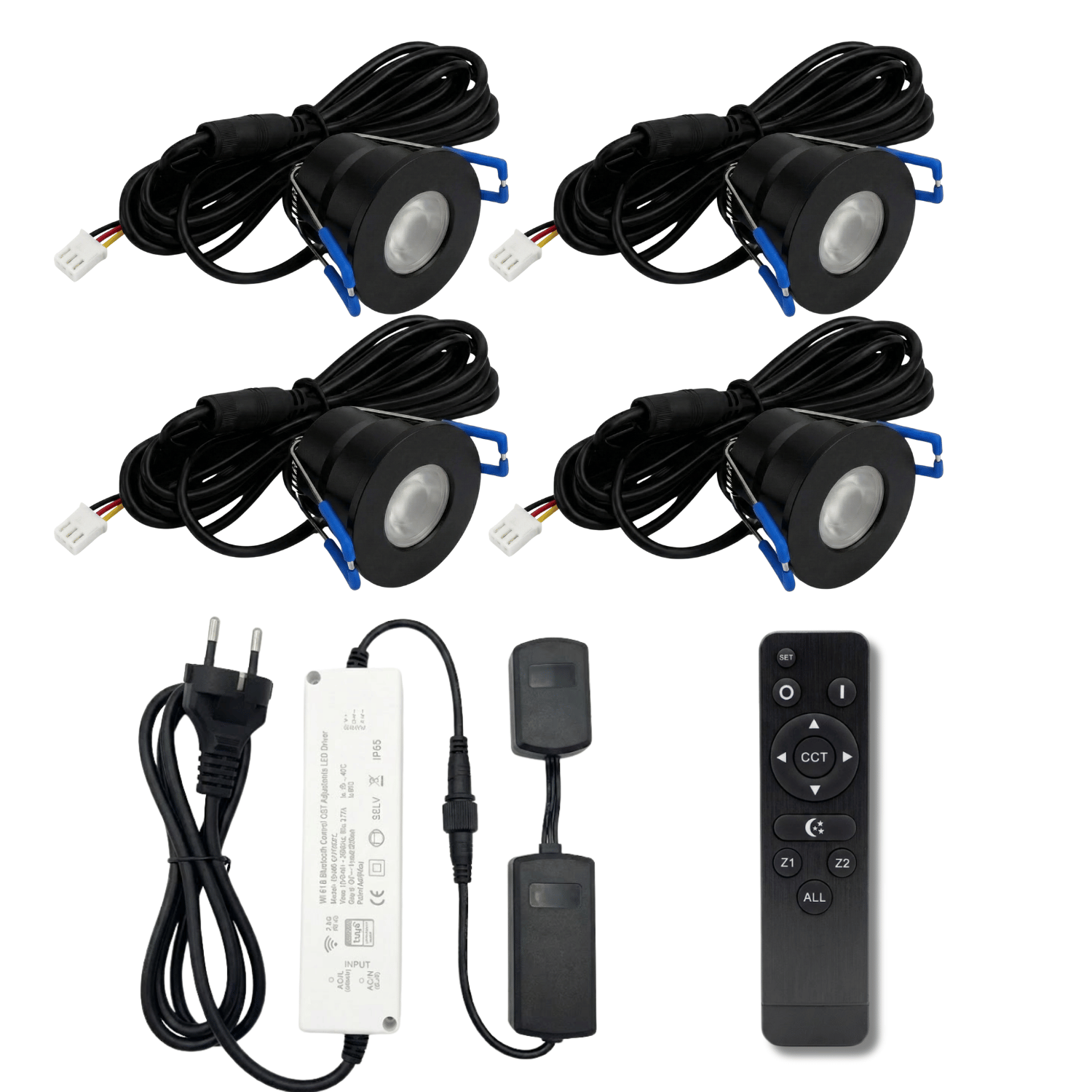 Begaman SMART CCT | Black Recessed 3W Spot Kit | LED + 5m Cable + 36W Driver + EU Plug + Junction Box + Controller, CCT 2700–6000K