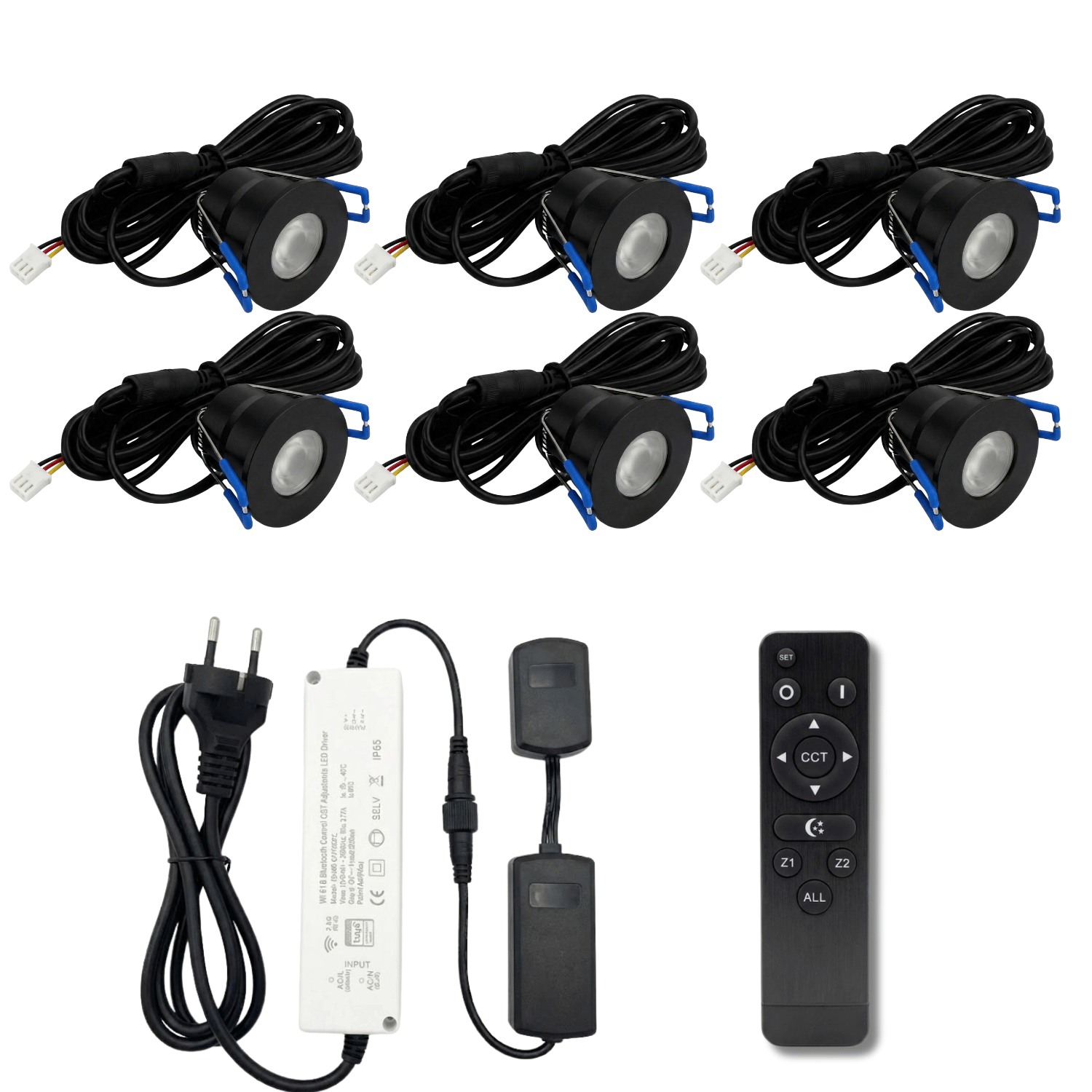 Begaman SMART CCT | Black Recessed 3W Spot Kit | LED + 5m Cable + 36W Driver + EU Plug + Junction Box + Controller, CCT 2700–6000K