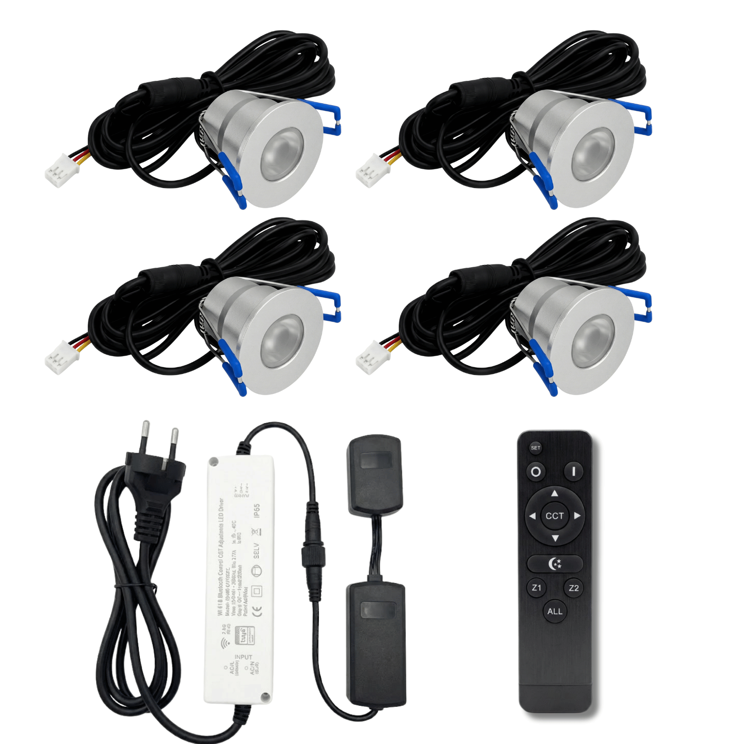 Begaman SMART CCT | Silver Recessed 3W Spot Kit | LED + 5m Cable + 36W Driver + EU Plug + Junction Box + Controller, CCT 2700–6000K