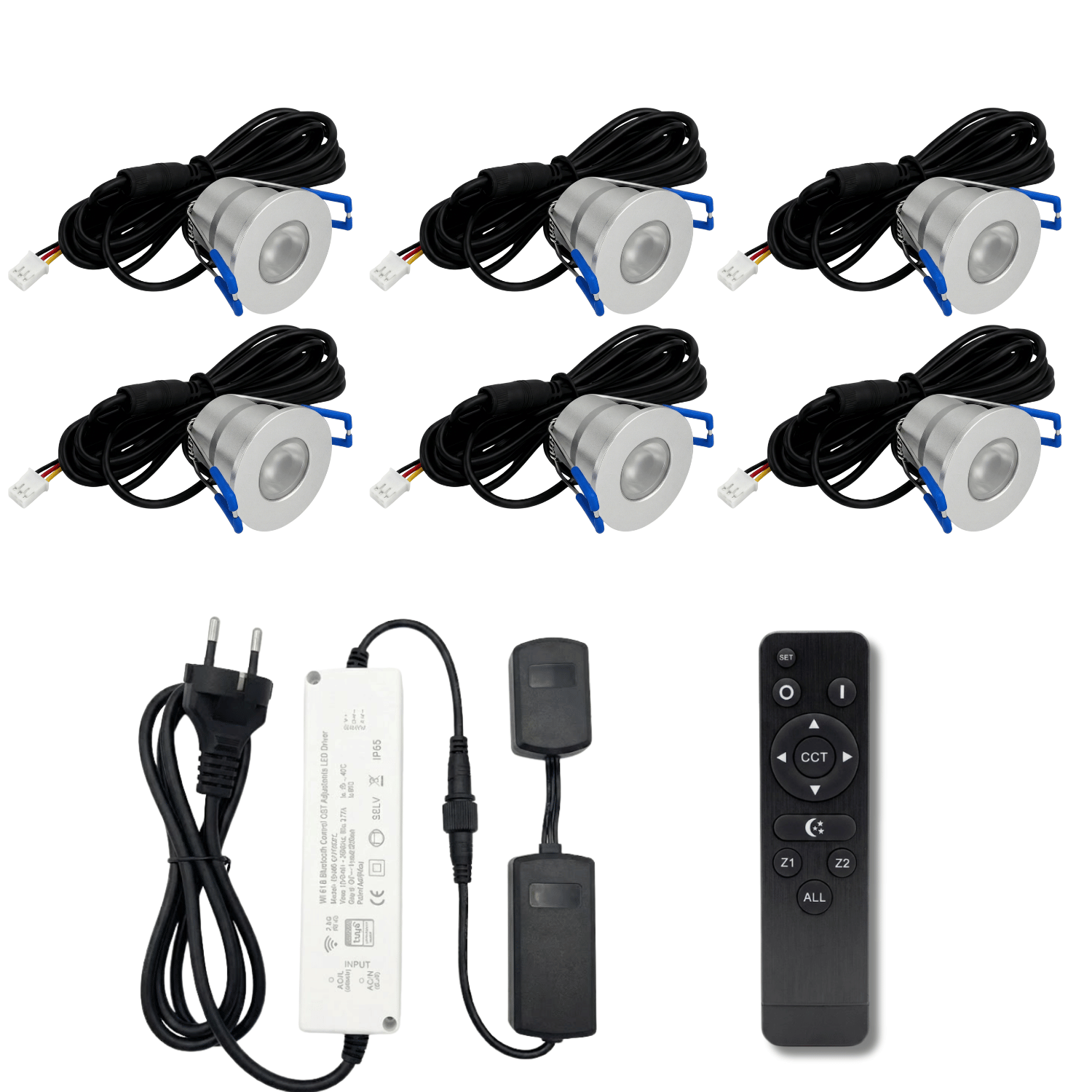 Begaman SMART CCT | Silver Recessed 3W Spot Kit | LED + 5m Cable + 36W Driver + EU Plug + Junction Box + Controller, CCT 2700–6000K